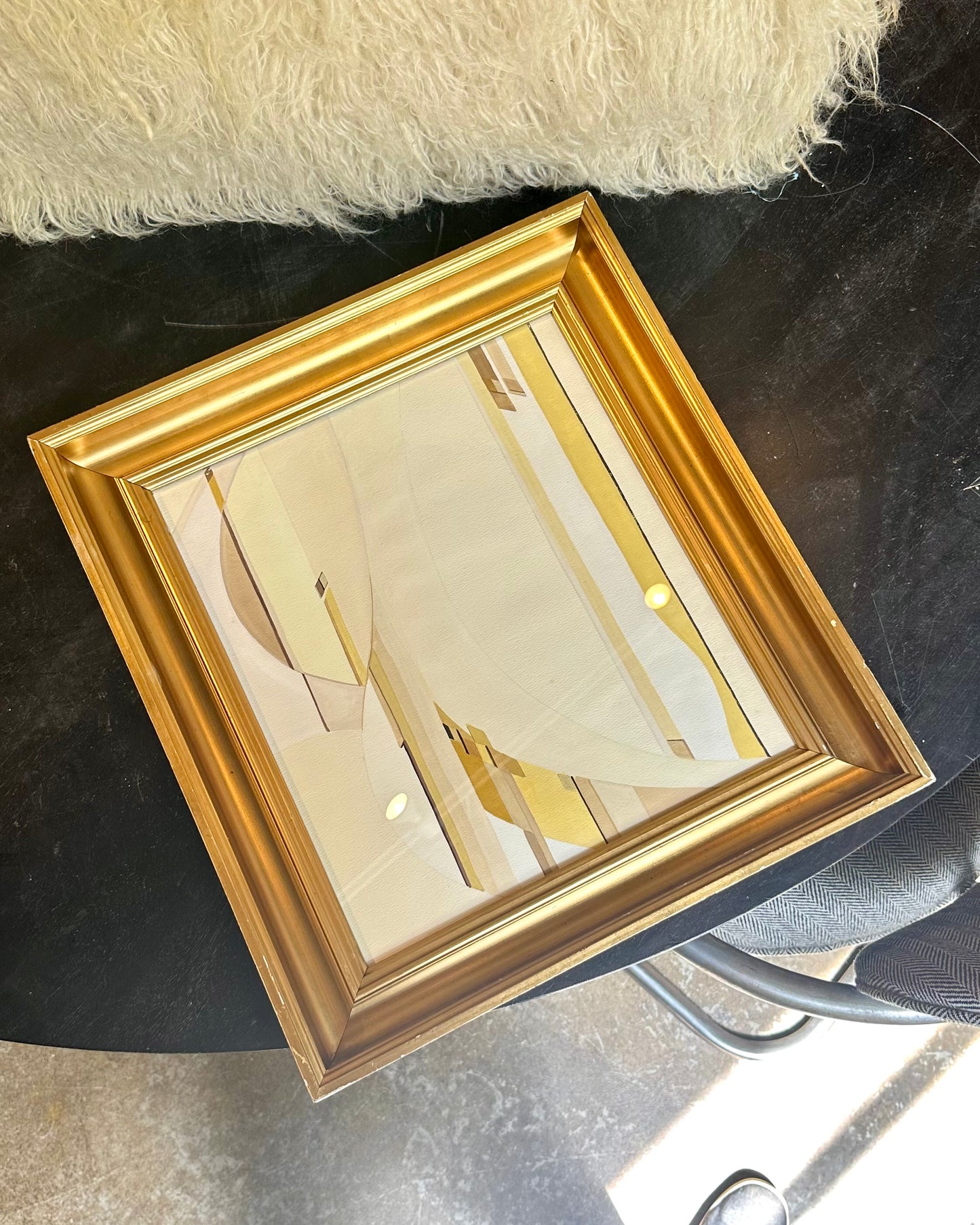 1976 Abstract Watercolor, signed H. Turowski, vintage gilt frame