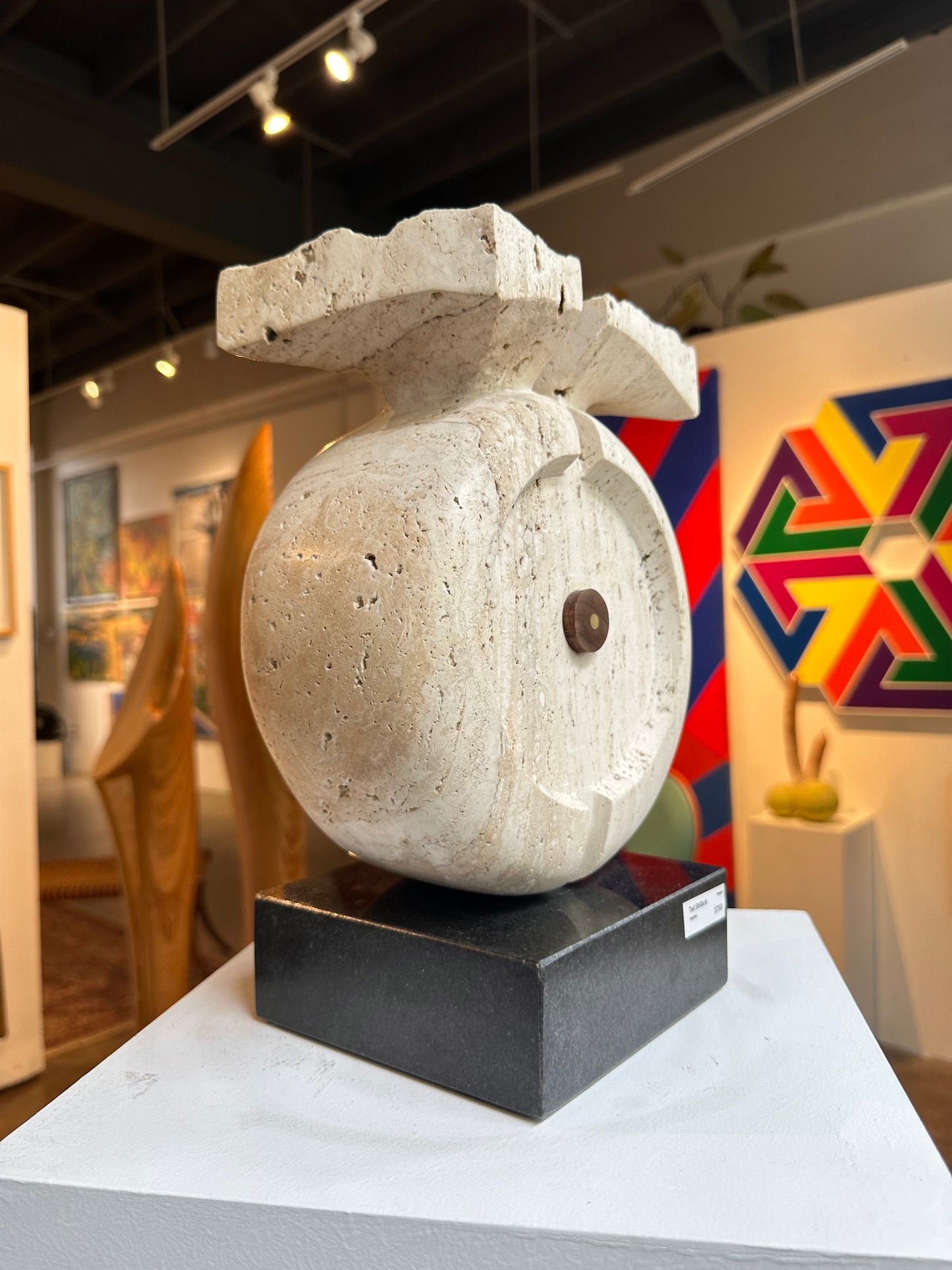 Travertine marble sculpture by PNW artist Ted Shillock (b.1944)