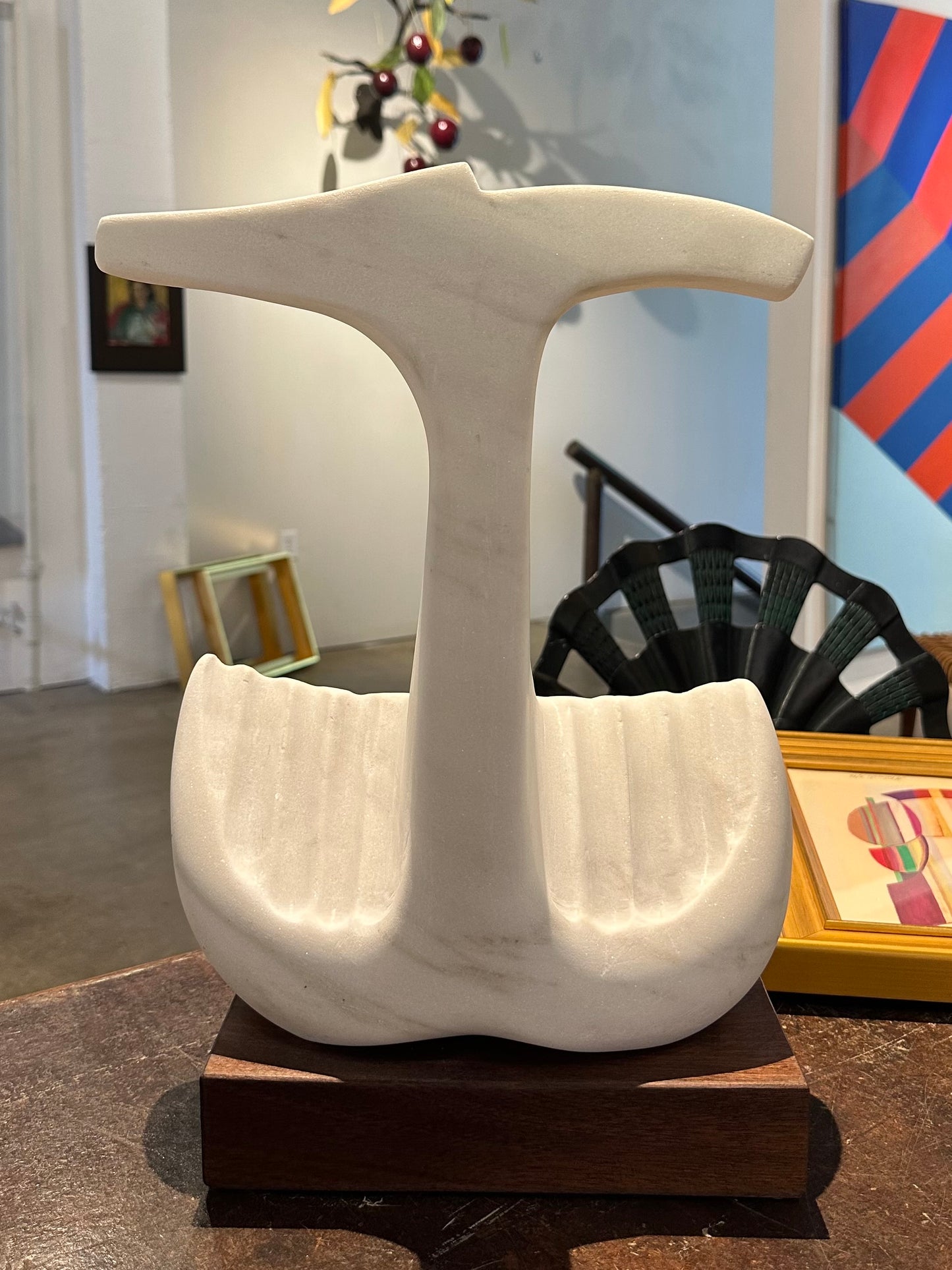 White marble sculpture by PNW artist Ted Shillock (b.1944)