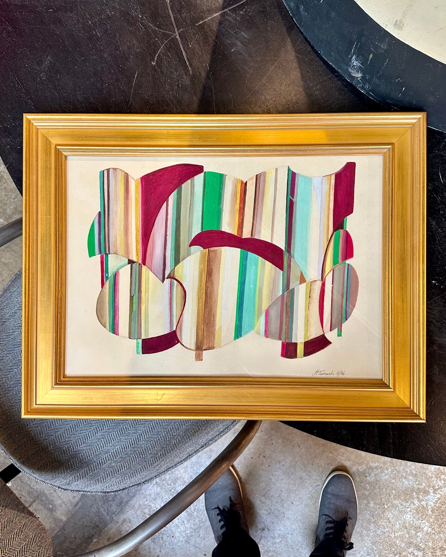 1976 Abstract Watercolor, signed H. Turowski, custom gilt frame