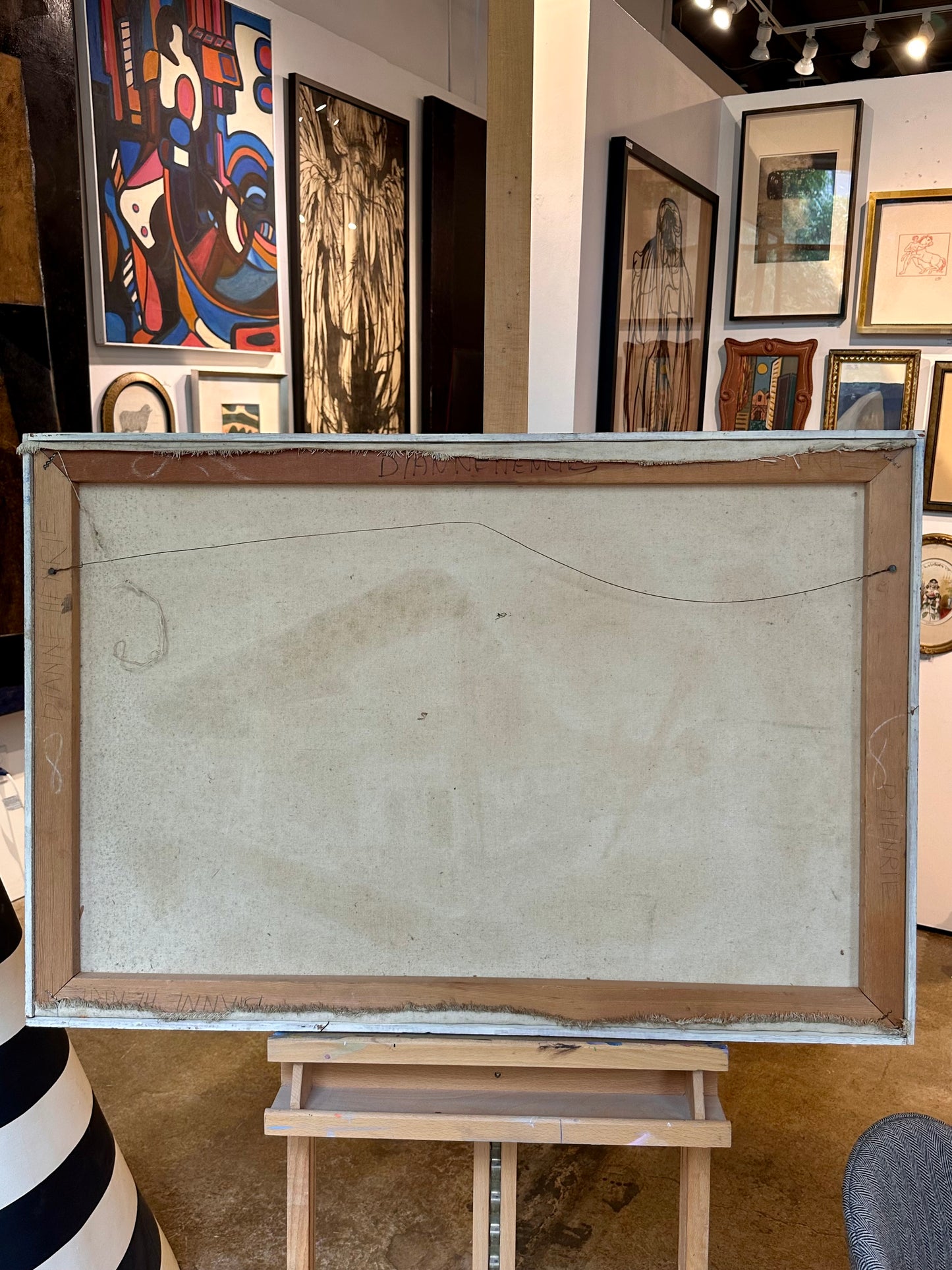 Mid 20th Century Abstract Cubist Street Scene Painting on Canvas
