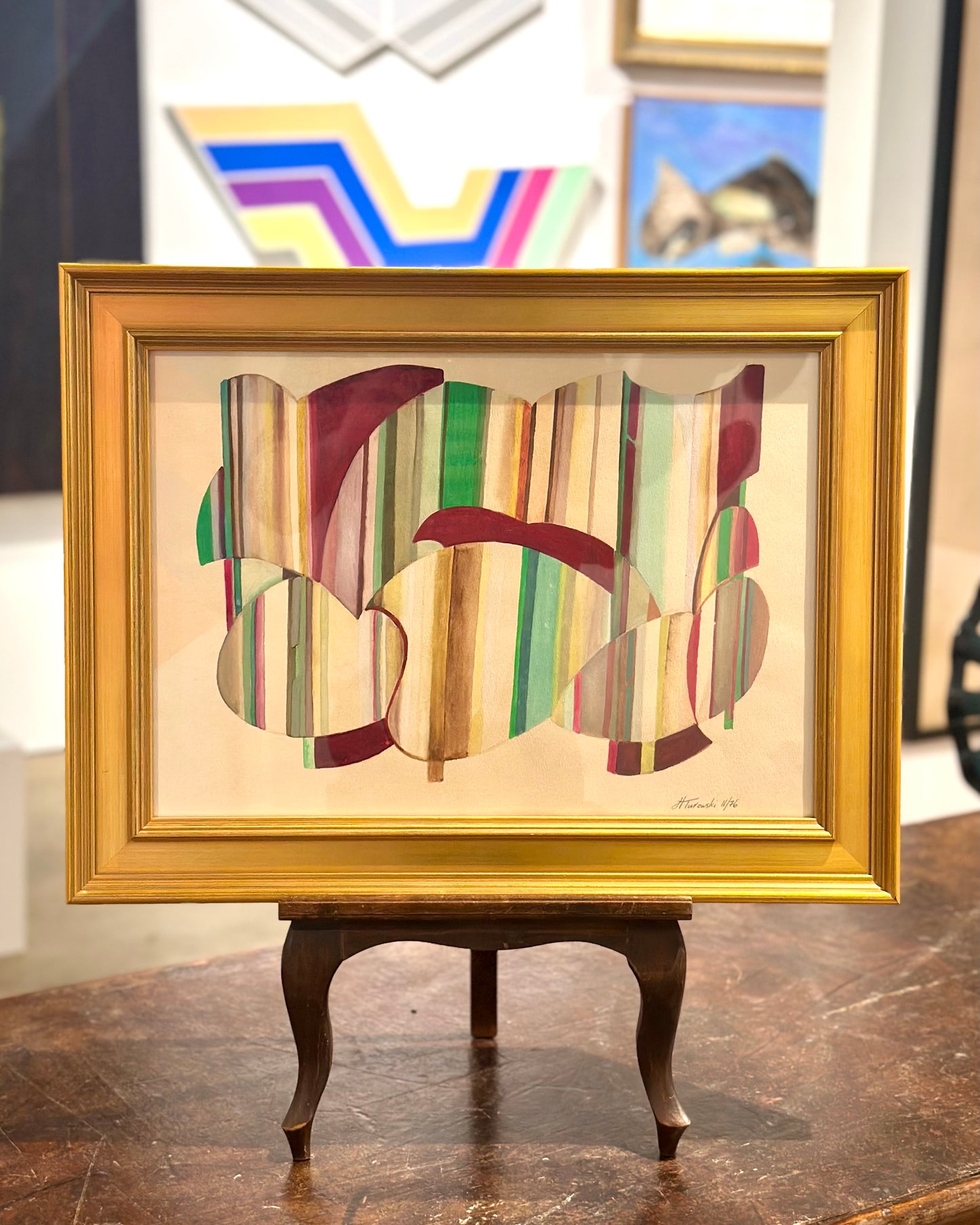 1976 Abstract Watercolor, signed H. Turowski, custom gilt frame