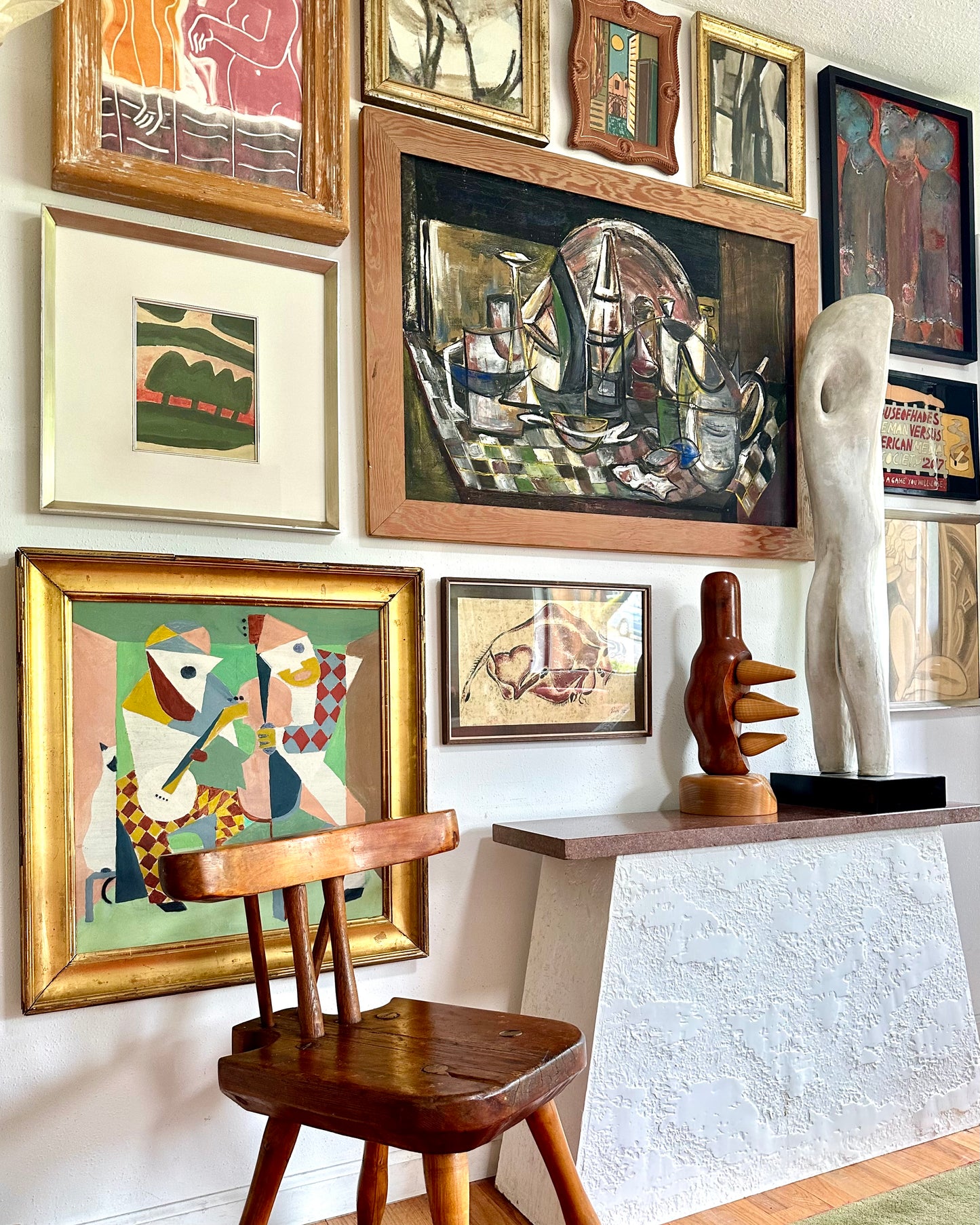 1960s large oil on canvas signed Cubist still life with original frame