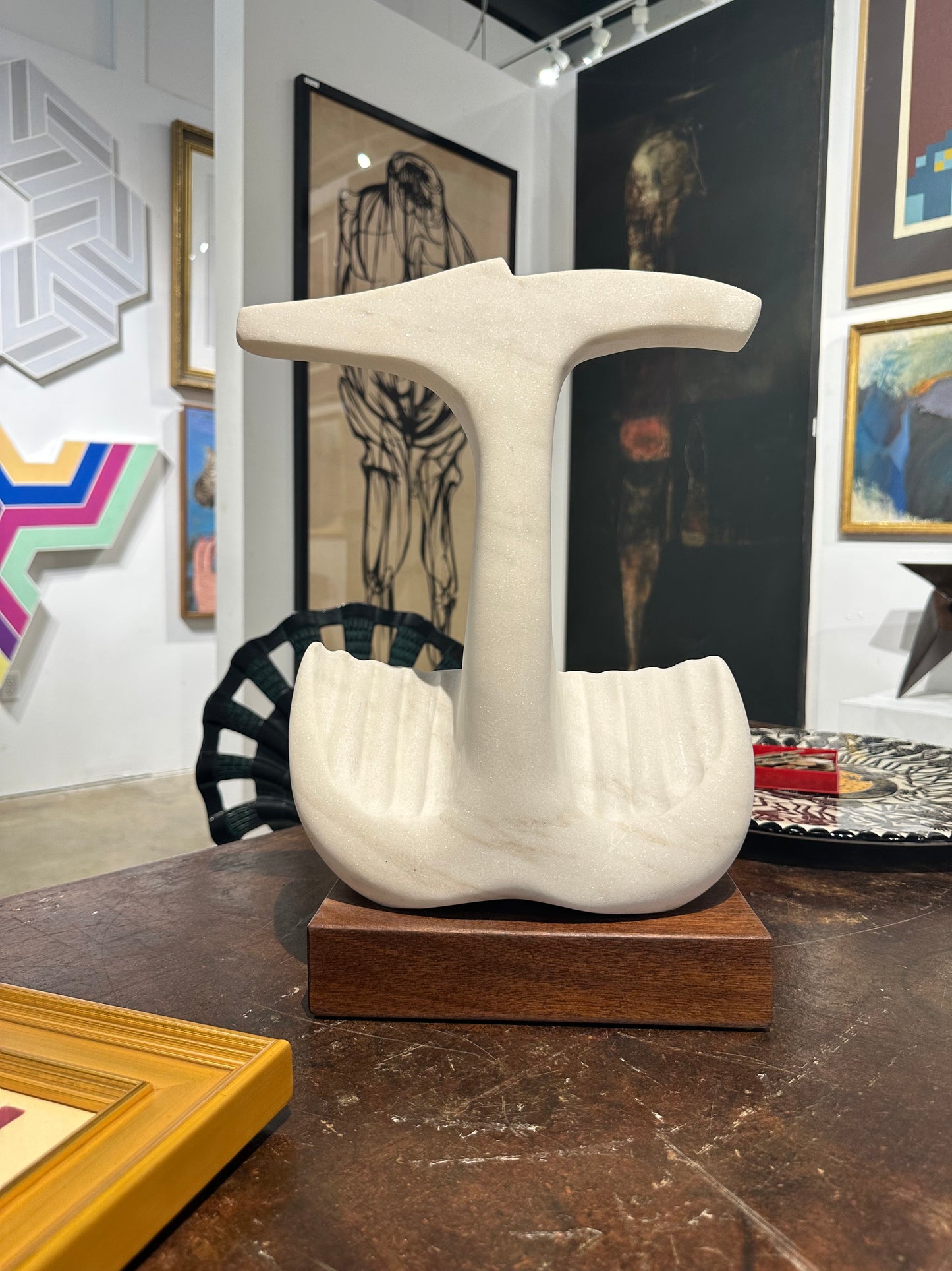 White marble sculpture by PNW artist Ted Shillock (b.1944)