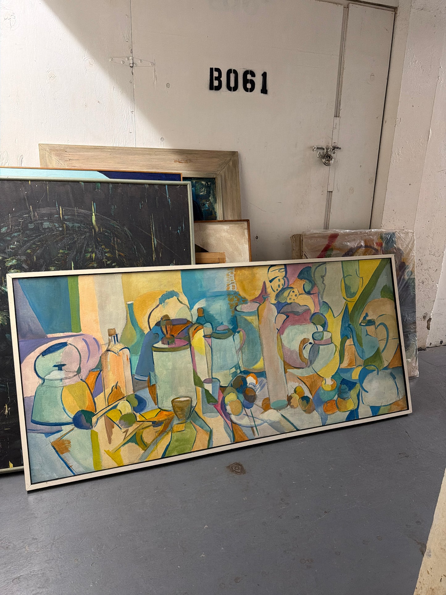 Large Scale 1960s Oil on Canvas abstract still life painting, signed Paxton