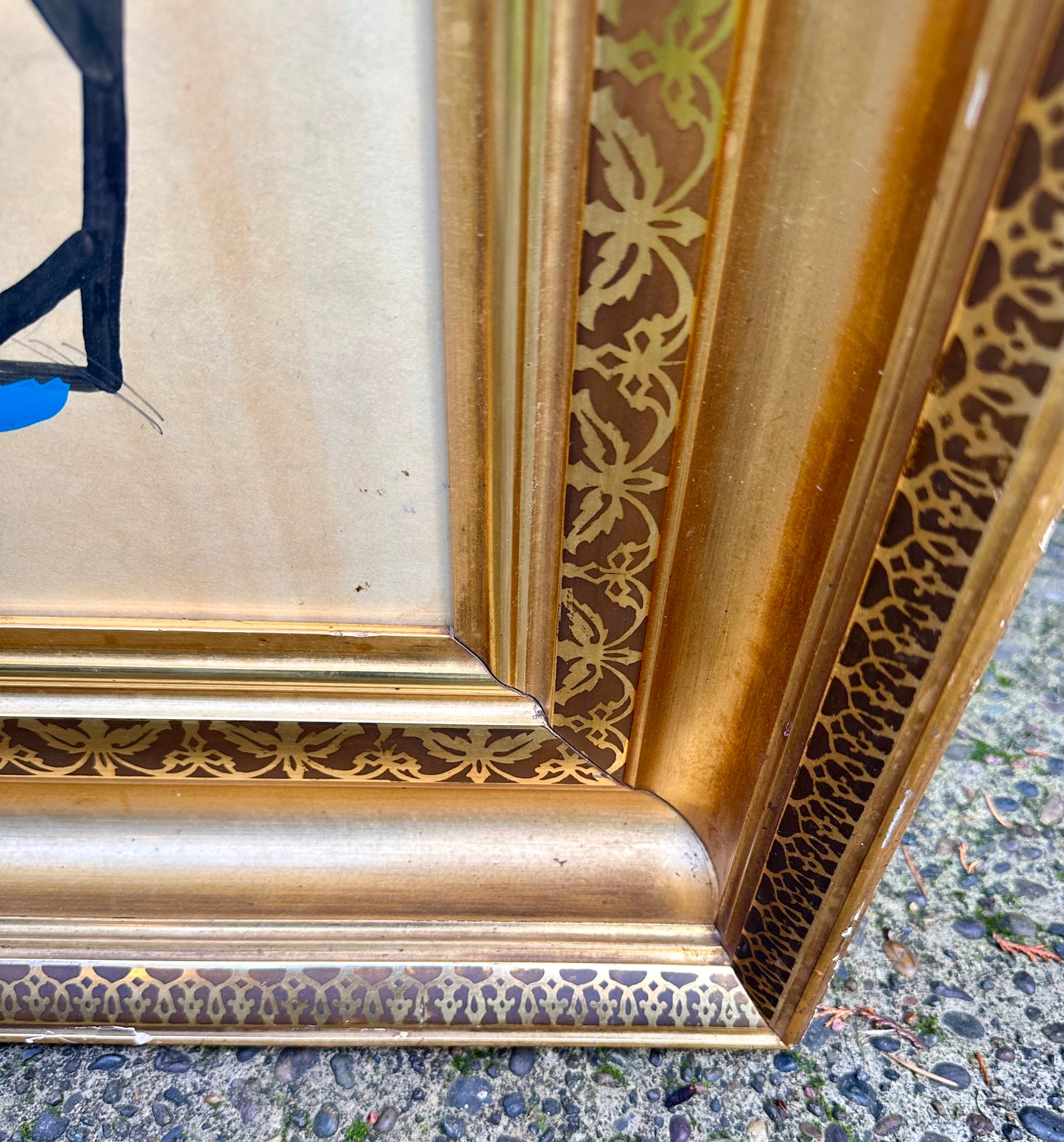 1960s Abstract Figurative Paint on Paper in Large 19th Century Gilt Frame