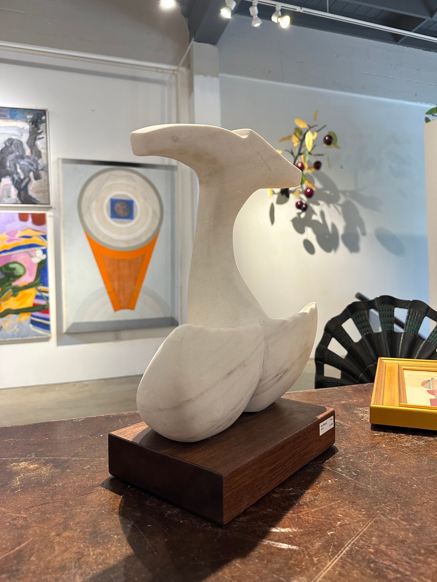 White marble sculpture by PNW artist Ted Shillock (b.1944)