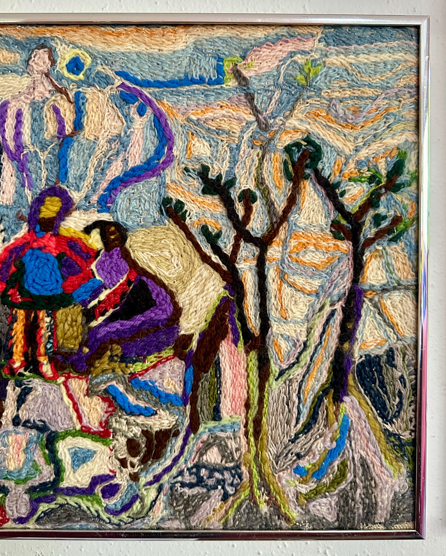 20th Century Abstract Figurative Chain Stitch Fiber Art