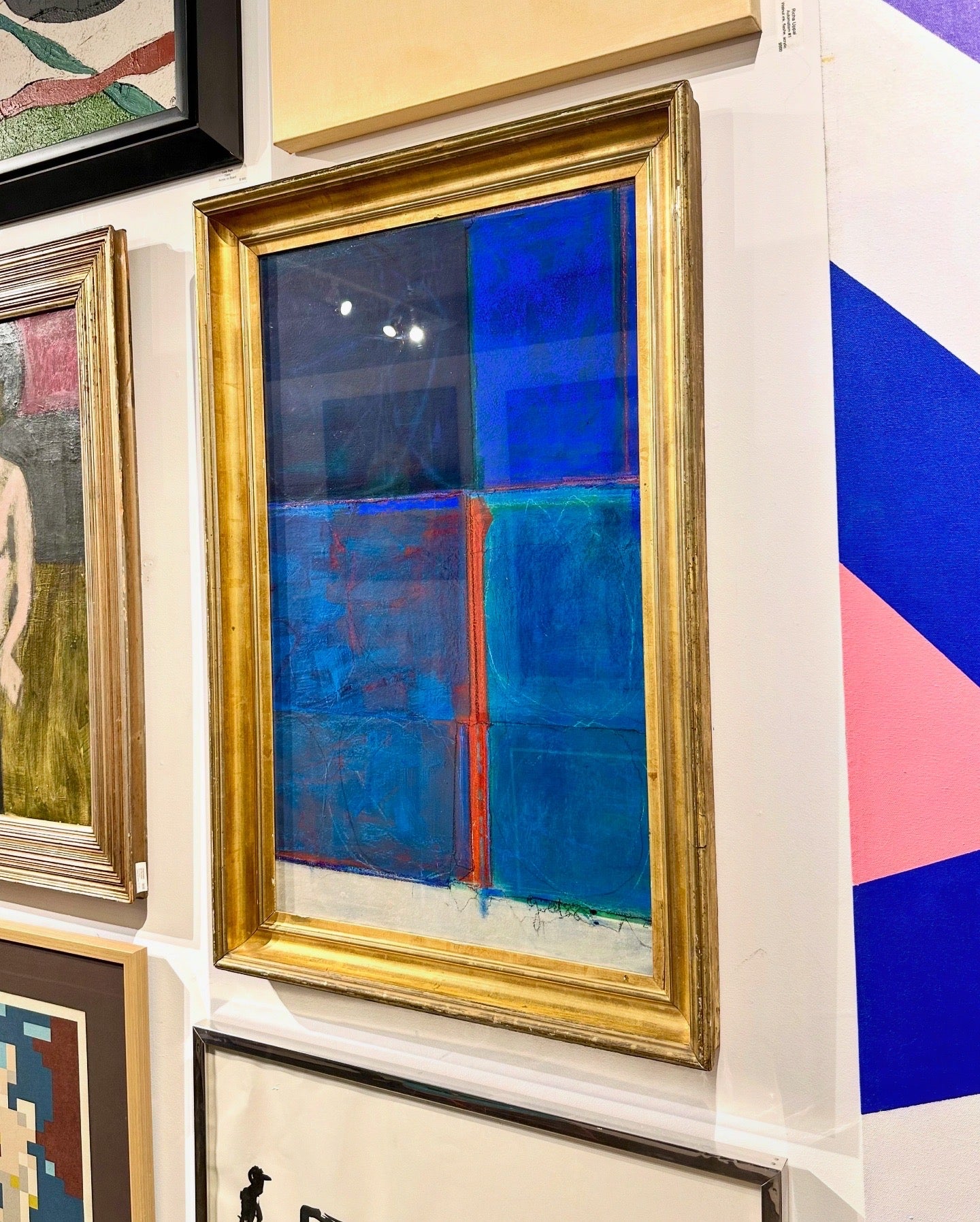 1988 Abstract Composition in Paint on Paper by Joan Gold, 19th Century Gilt Frame
