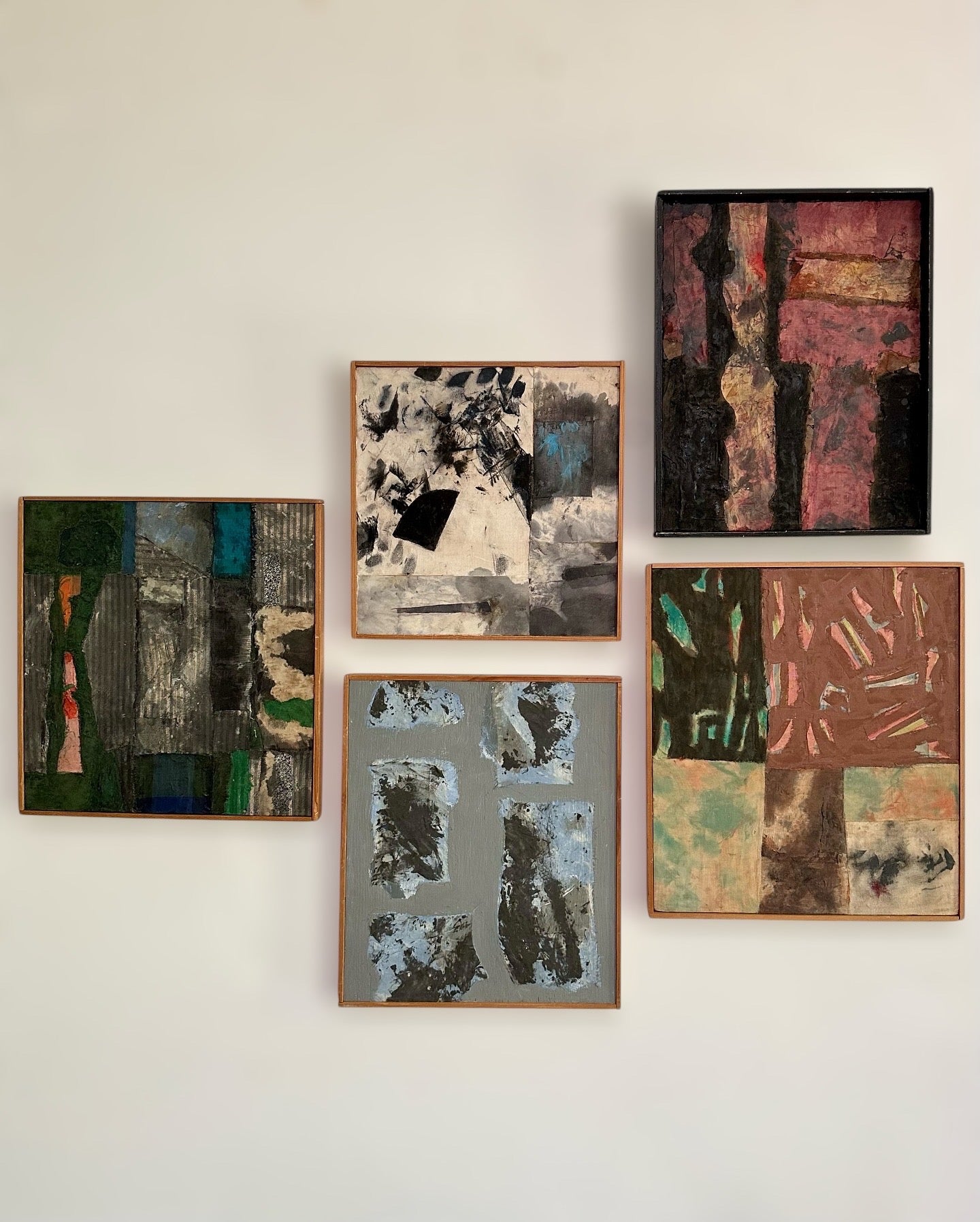 Abstract Mixed Media Painting on Board 1980s Artist R. Dubin (no. 4)