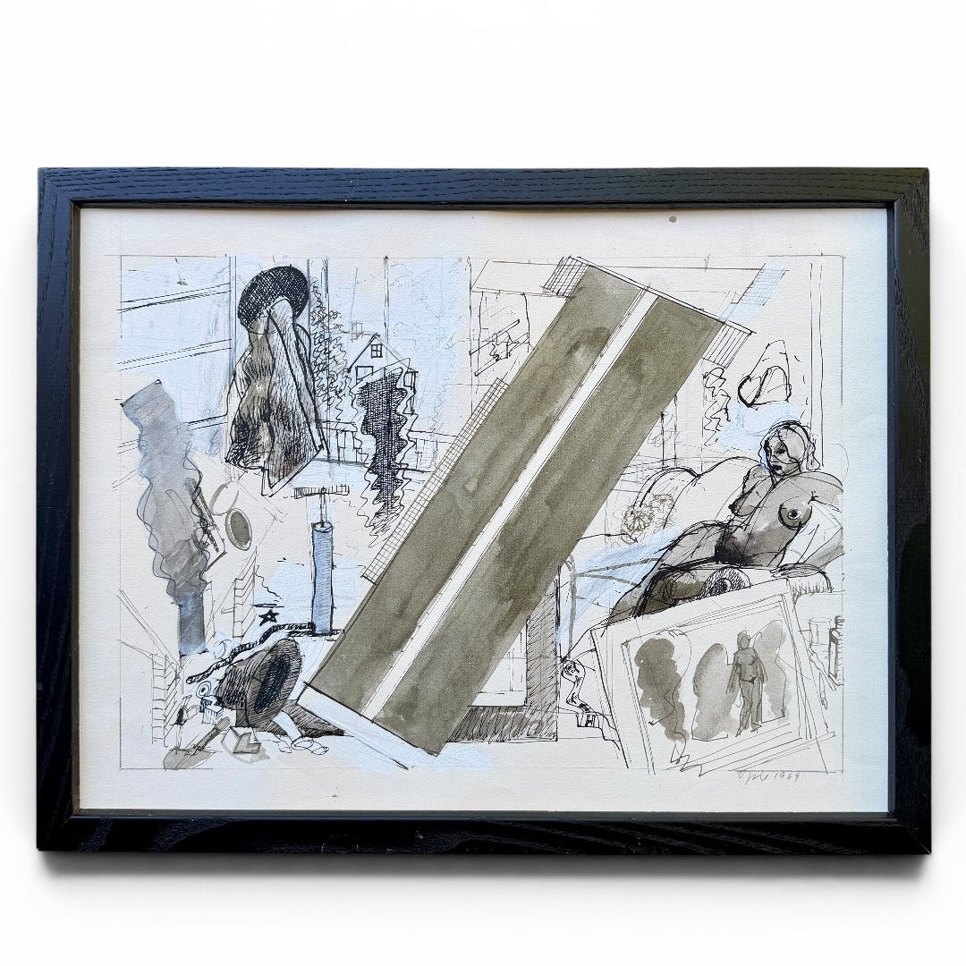 20th Century American John Mart Opie (b.1936) Abstract Painting on Paper, 1969, Framed