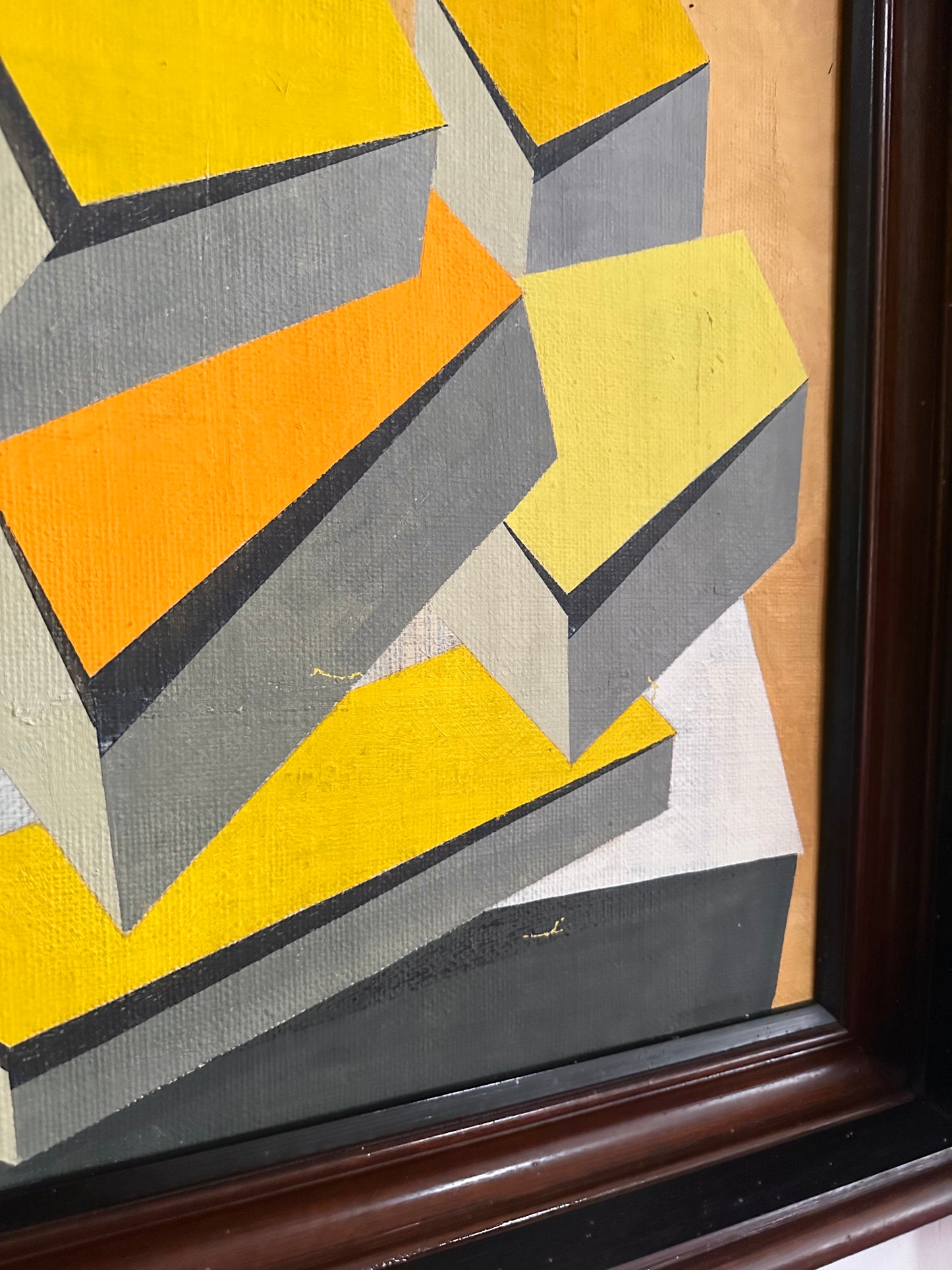 1960s Paint on Canvas Abstract Composition by Cicely De Beers (1892-1973) in Antique Eastlake Frame