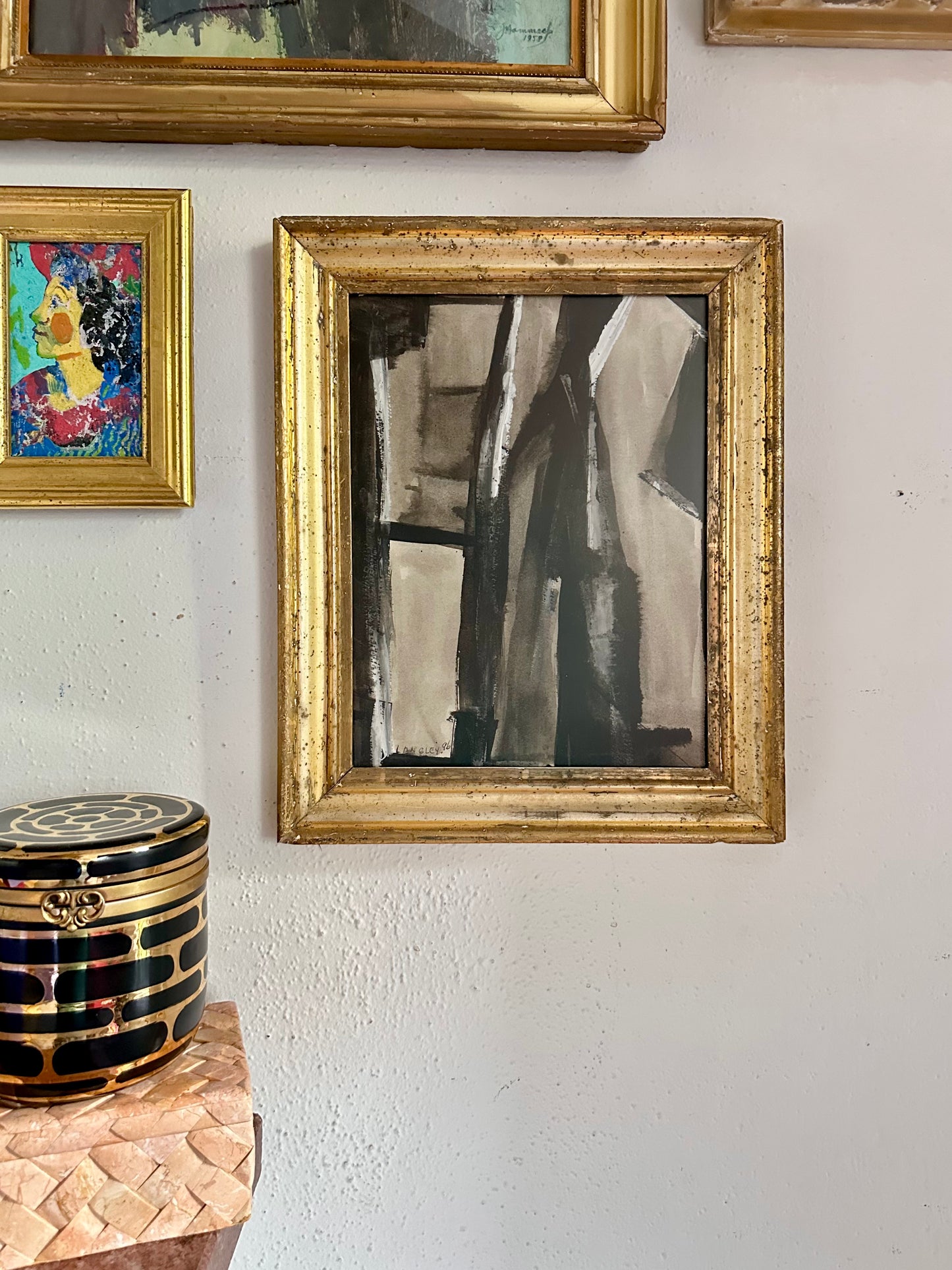 Katherine Langley (1943-2024) Abstract Expressionist painting in 19th century gilt frame