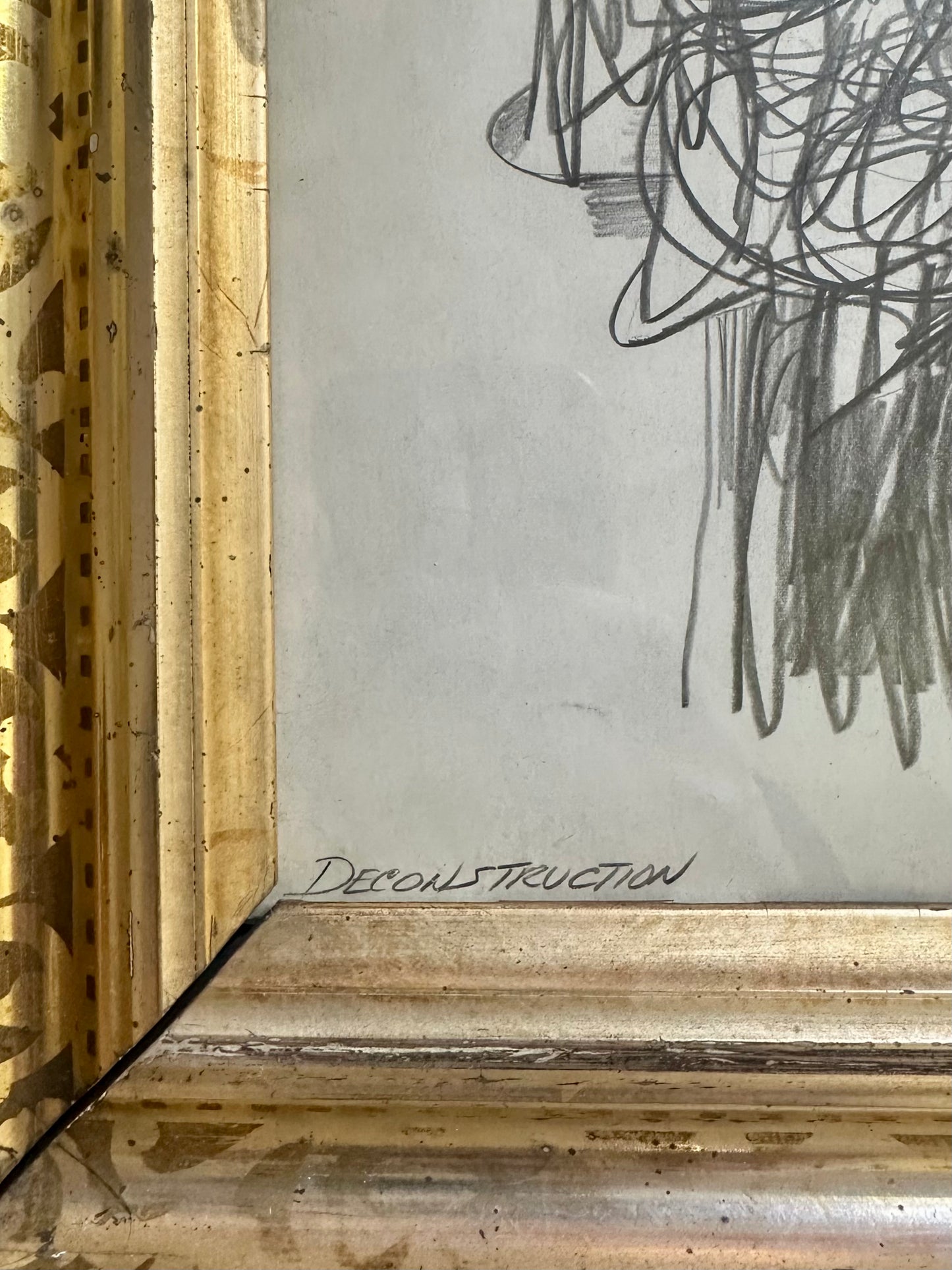 1956 “Deconstruction” Pencil Drawing by Jack Hammack, 19th century gilt frame