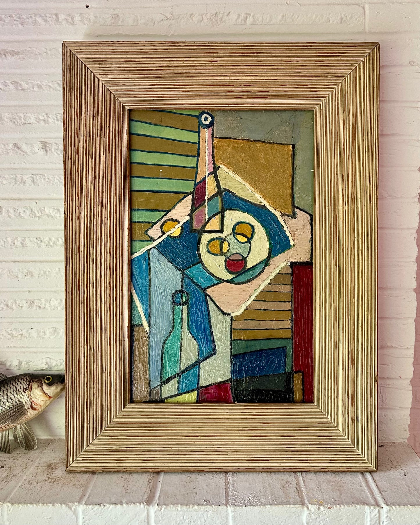 1950s Cubist Still Life in Oil in Period Reeded Wood Frame