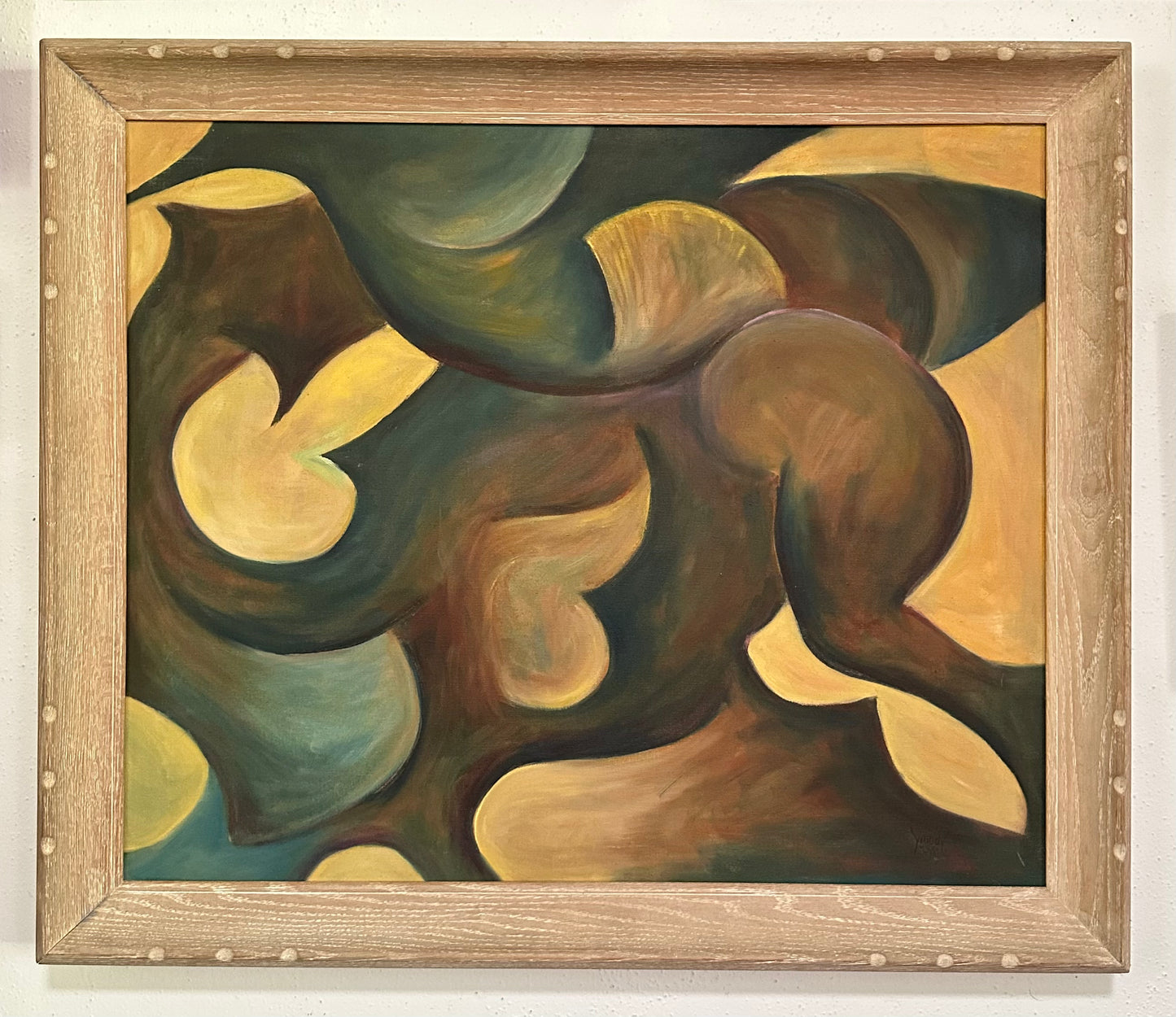 1958 Oil on Canvas, Abstract Composition by W. Tallman (1864-1974) Original Frame