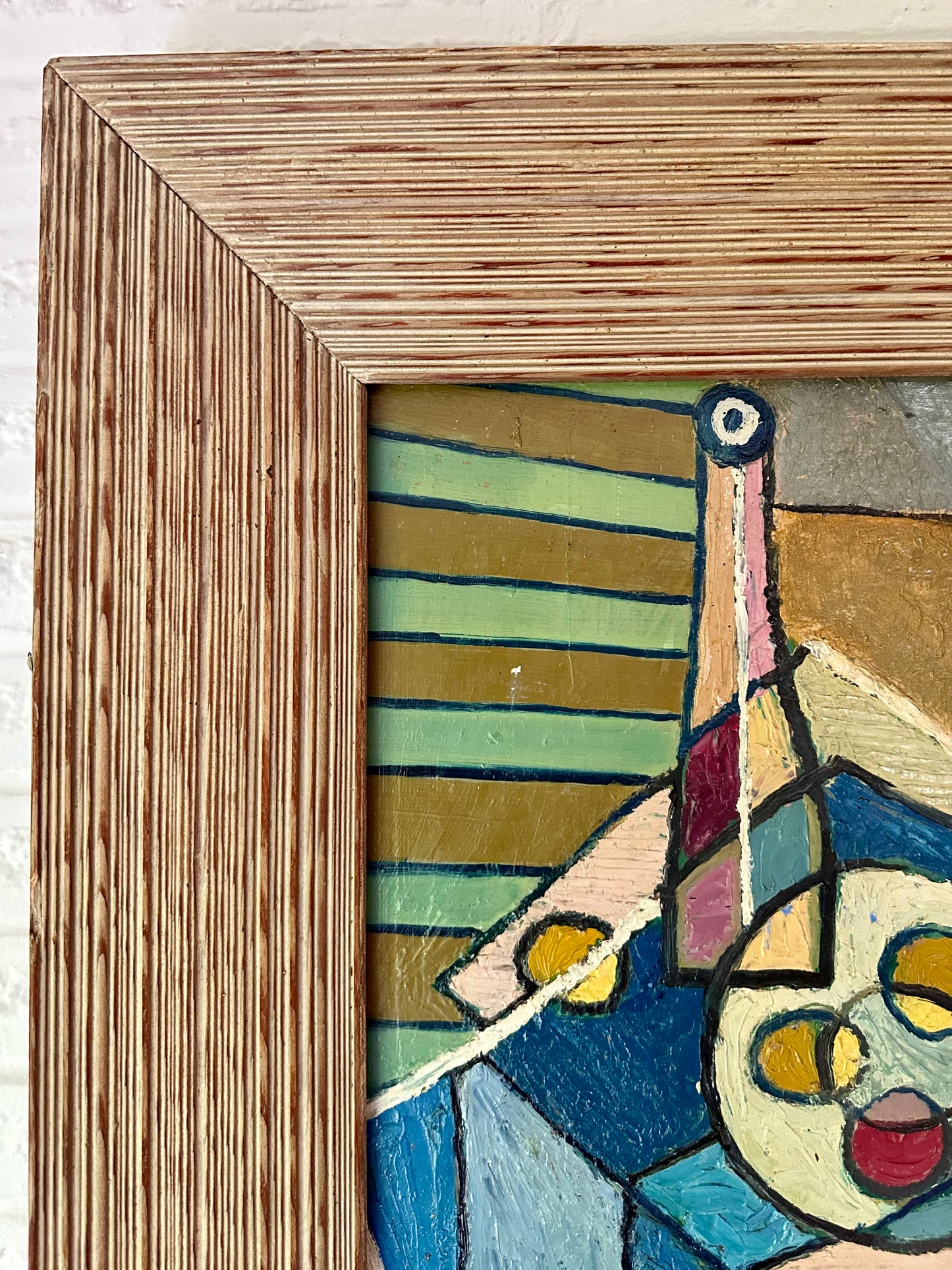 1950s Cubist Still Life in Oil in Period Reeded Wood Frame