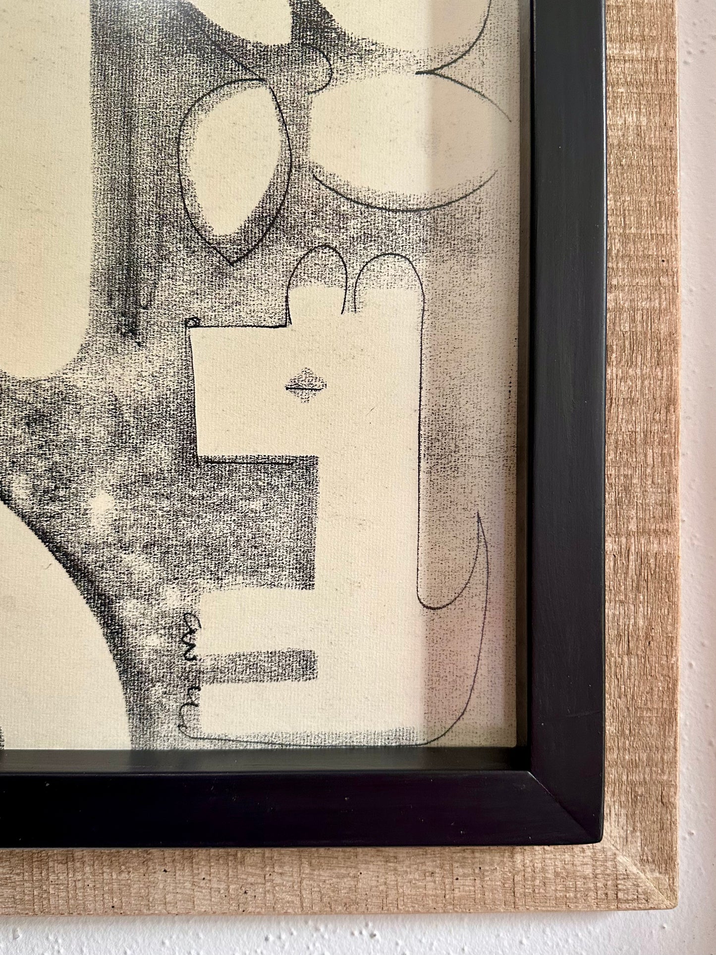 1960s Roger Long (1931-2023) original woodblock print, vintage modernist wood frame
