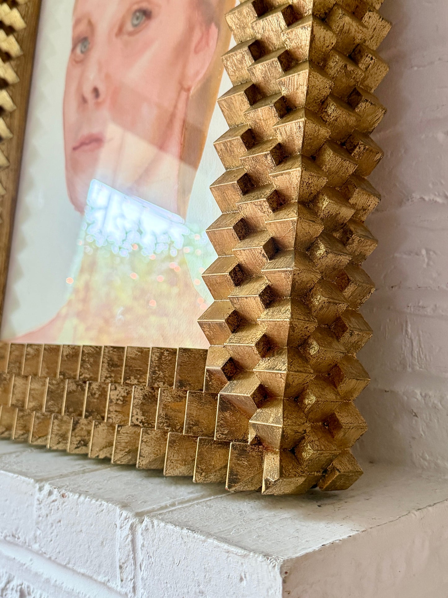 Hyperealism Watercolor Portrait on Paper in Custom Hillside Frameworks Gilt Wood Frame