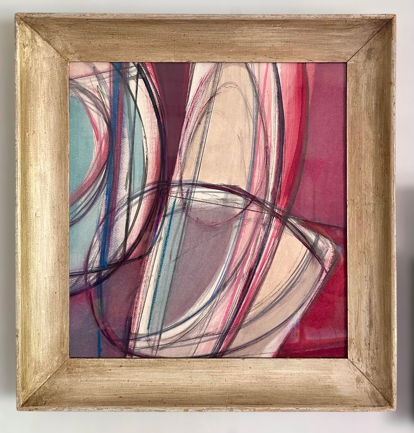 1970s Abstract Paint on Paper, Anita Johnson, Vintage Wood Frame