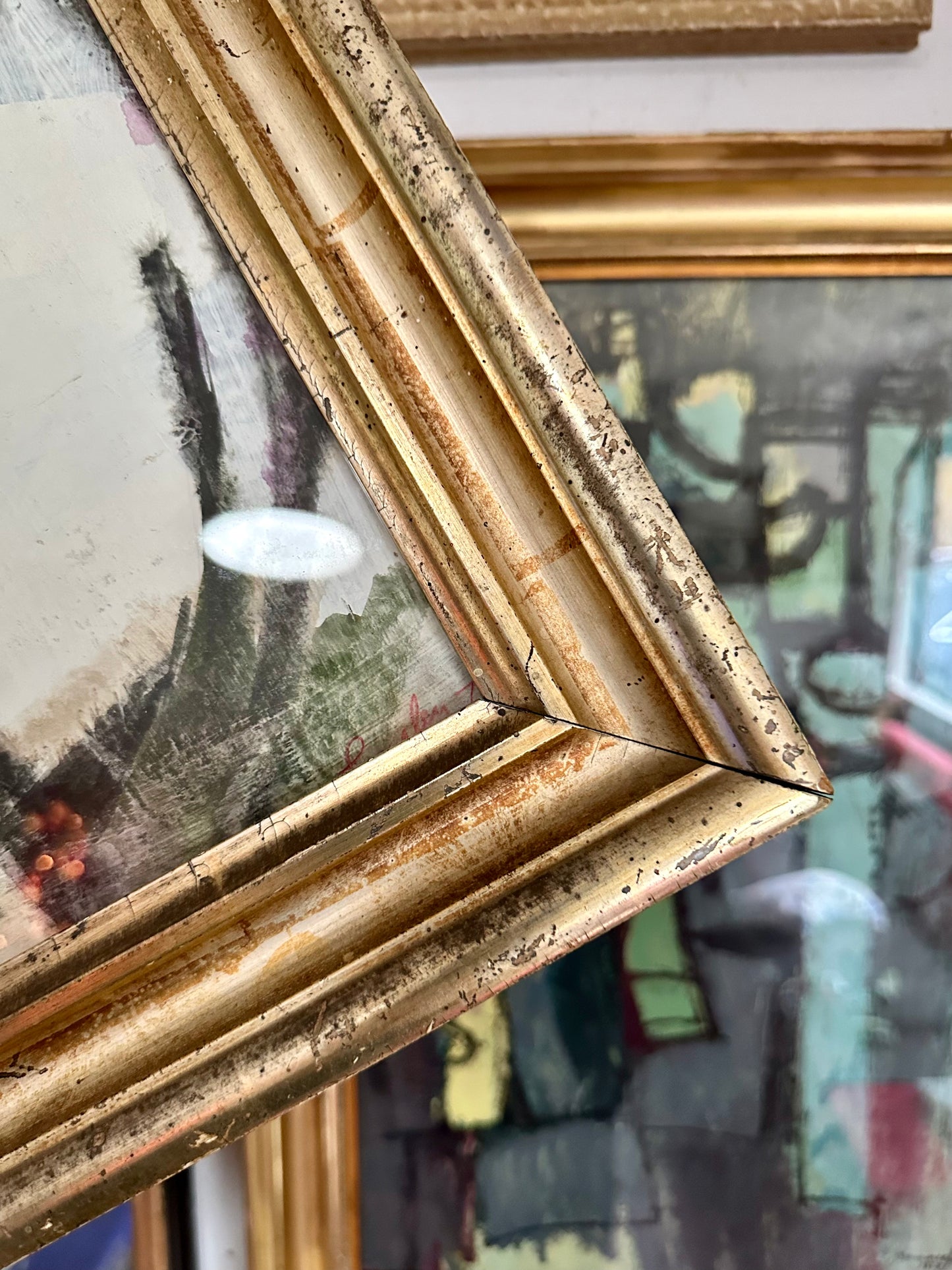 Katherine Langley (1943-2024) Abstract Expressionist painting in 19th century gilt frame