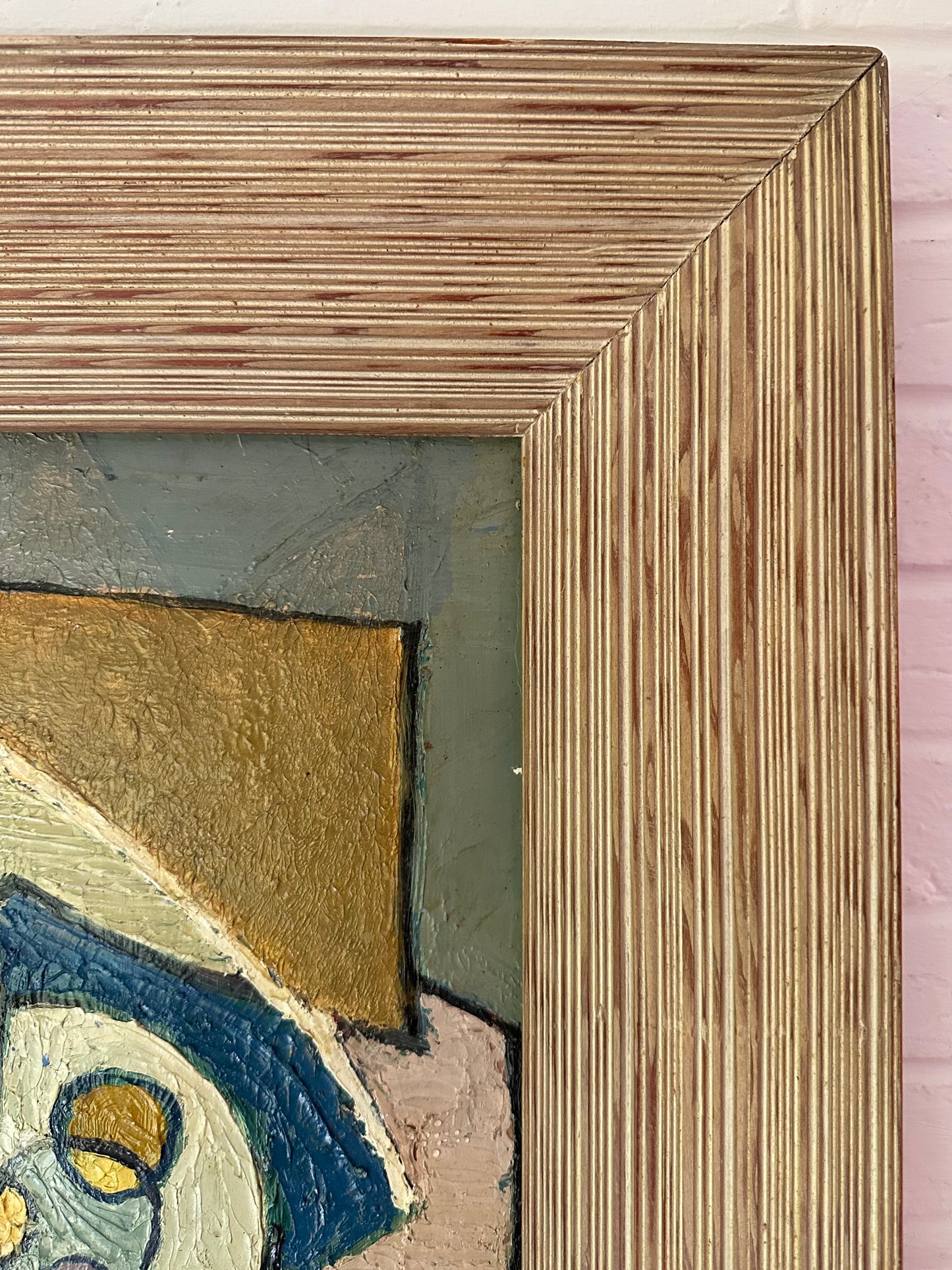 1950s Cubist Still Life in Oil in Period Reeded Wood Frame