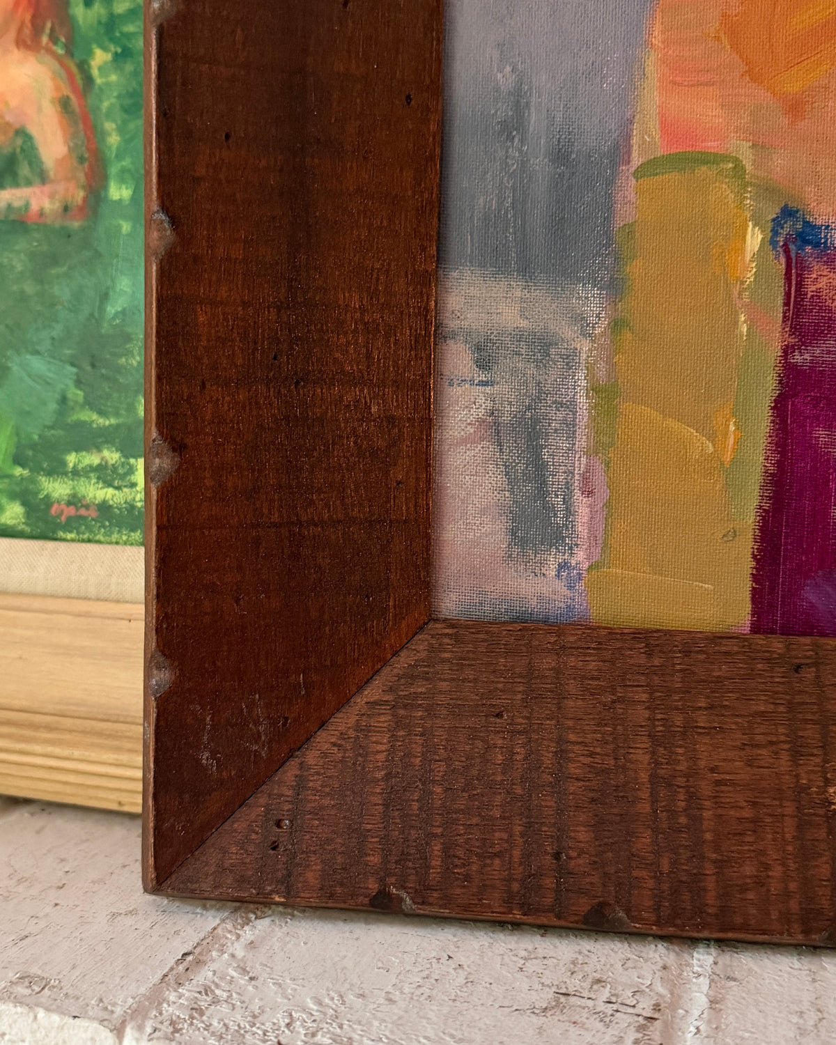 Sad Girl Portait Painting on Canvas Board by Margie Lee (1950-2021) in vintage frame