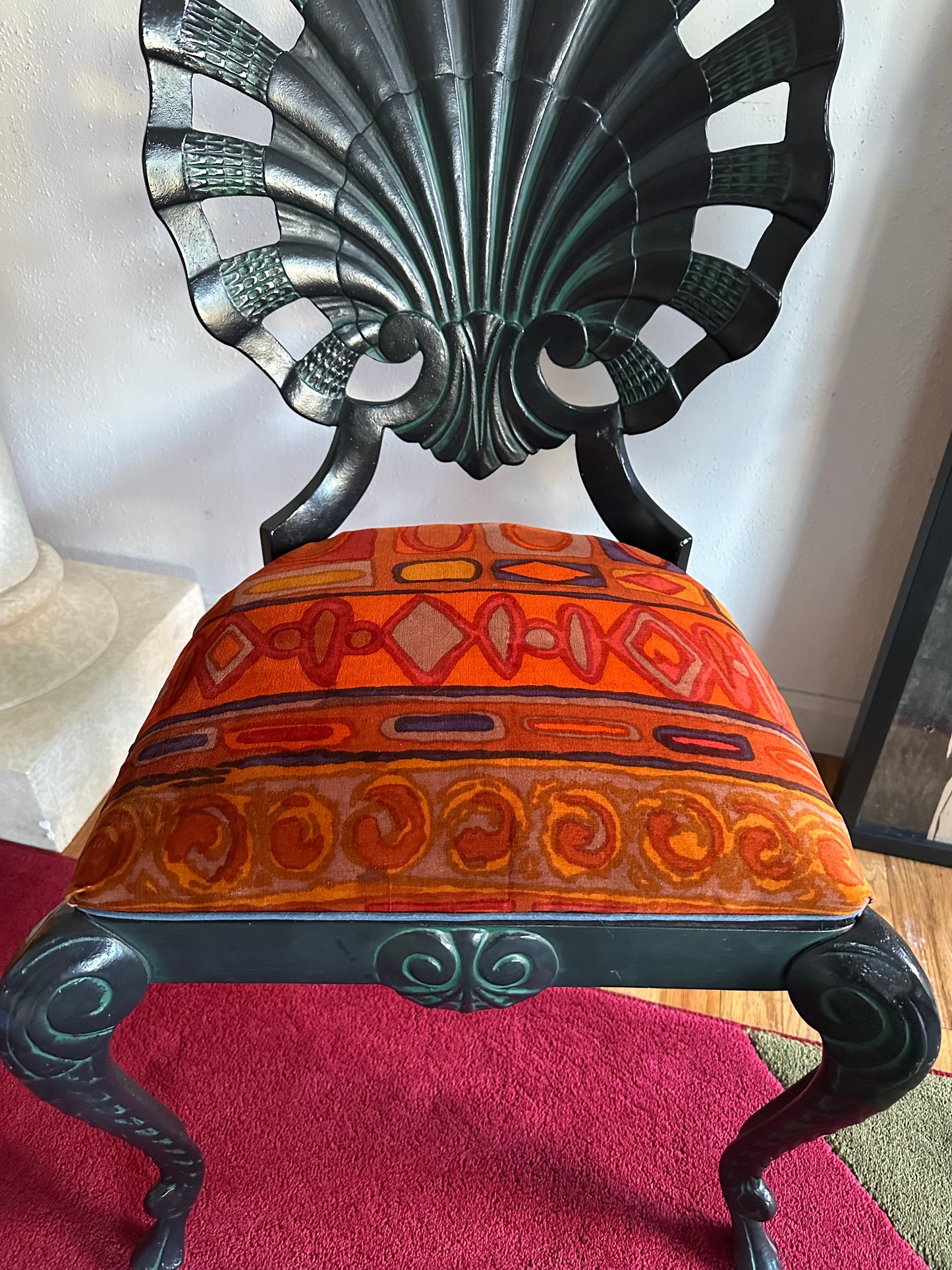 Pair of Vintage Grotto Chairs with Jack Lenor Larsen Upholstered seats
