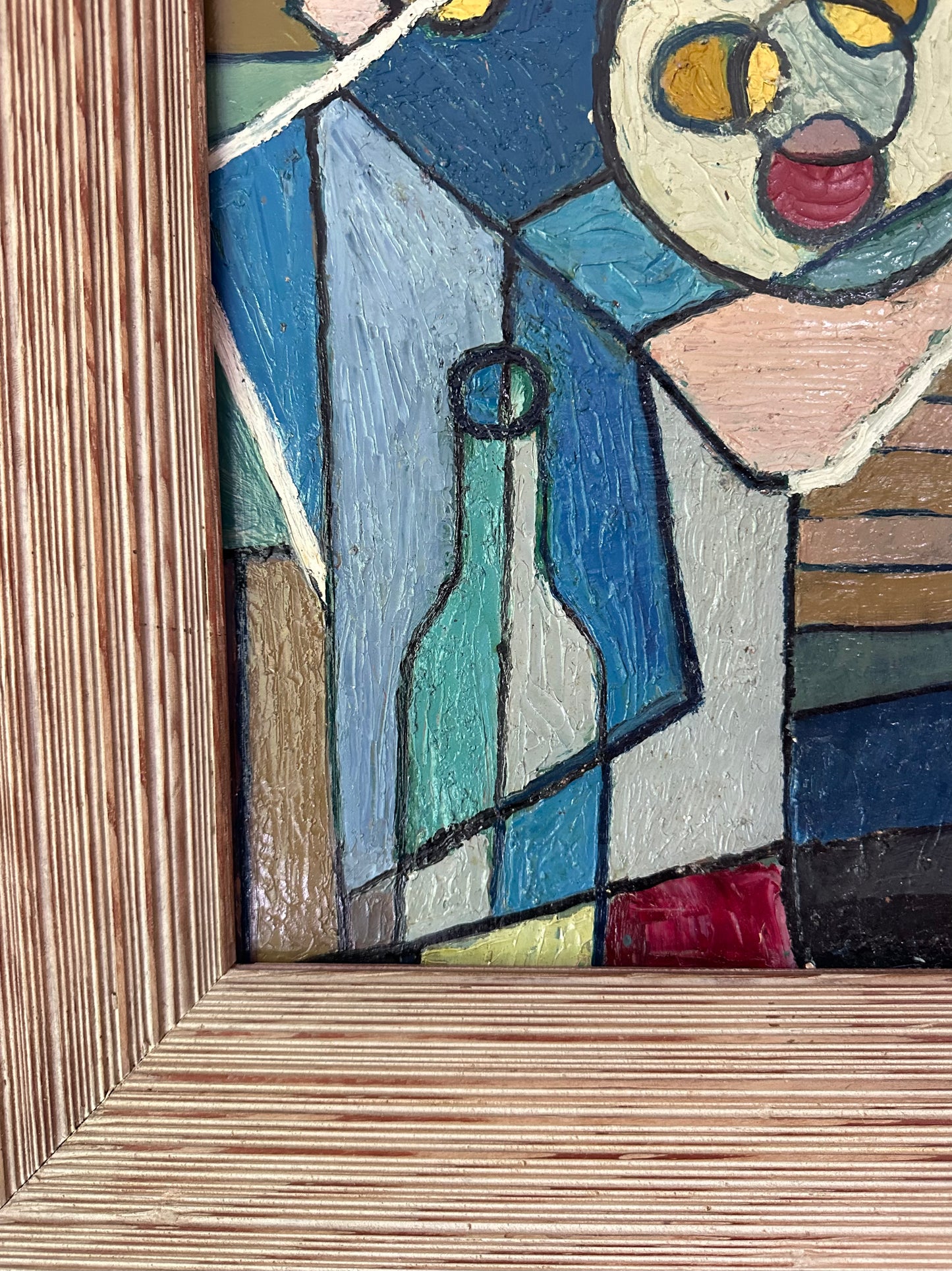 1950s Cubist Still Life in Oil in Period Reeded Wood Frame