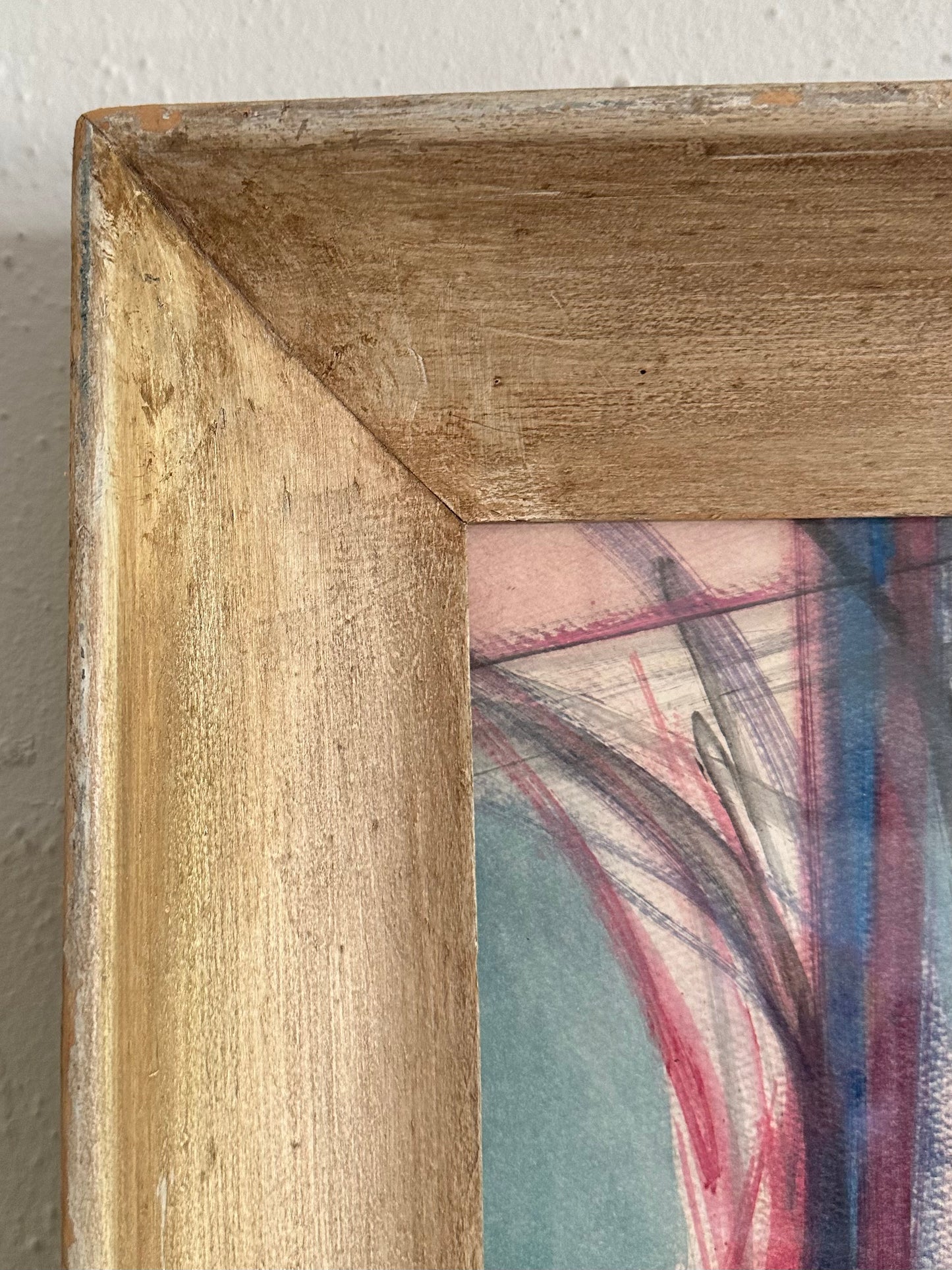 1970s Abstract Paint on Paper, Anita Johnson, Vintage Wood Frame