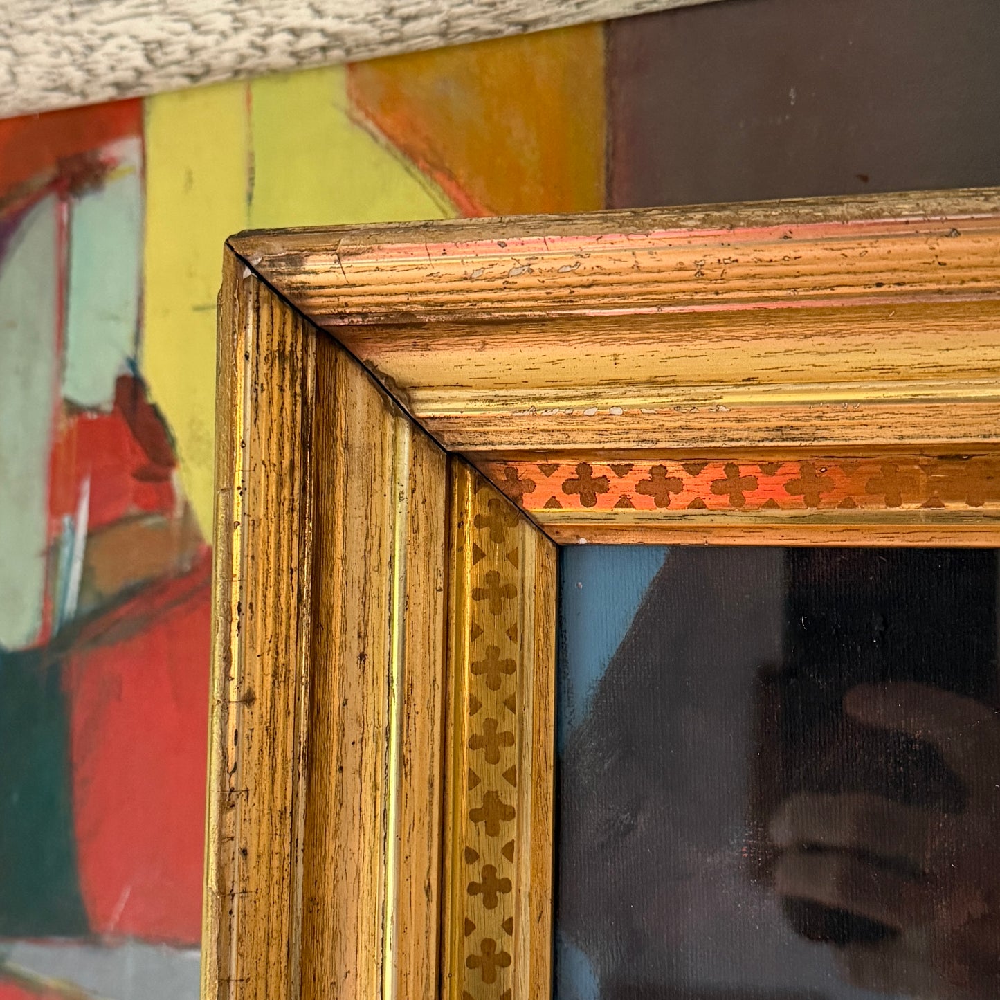 1960s Abstract Portrait Painting by Todd Chalk (b. 1929) in Antique 19th Centruy Gilt Frame