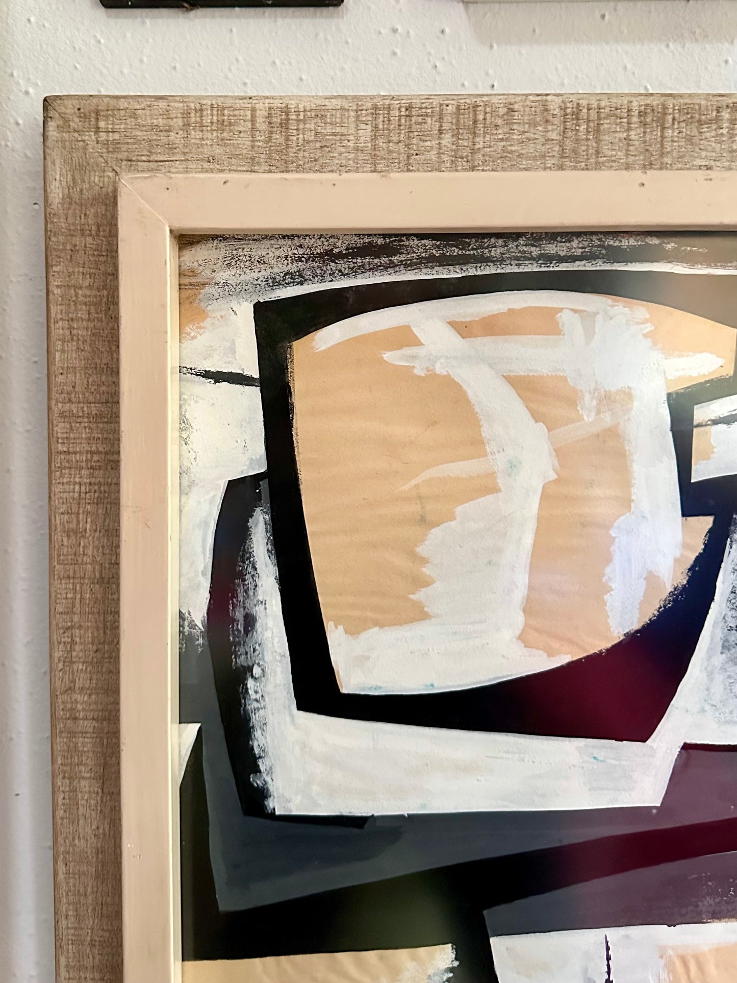 1950s Abstract Paint on Paper, Anita Johnson, Vintage Modernist Wood Frame