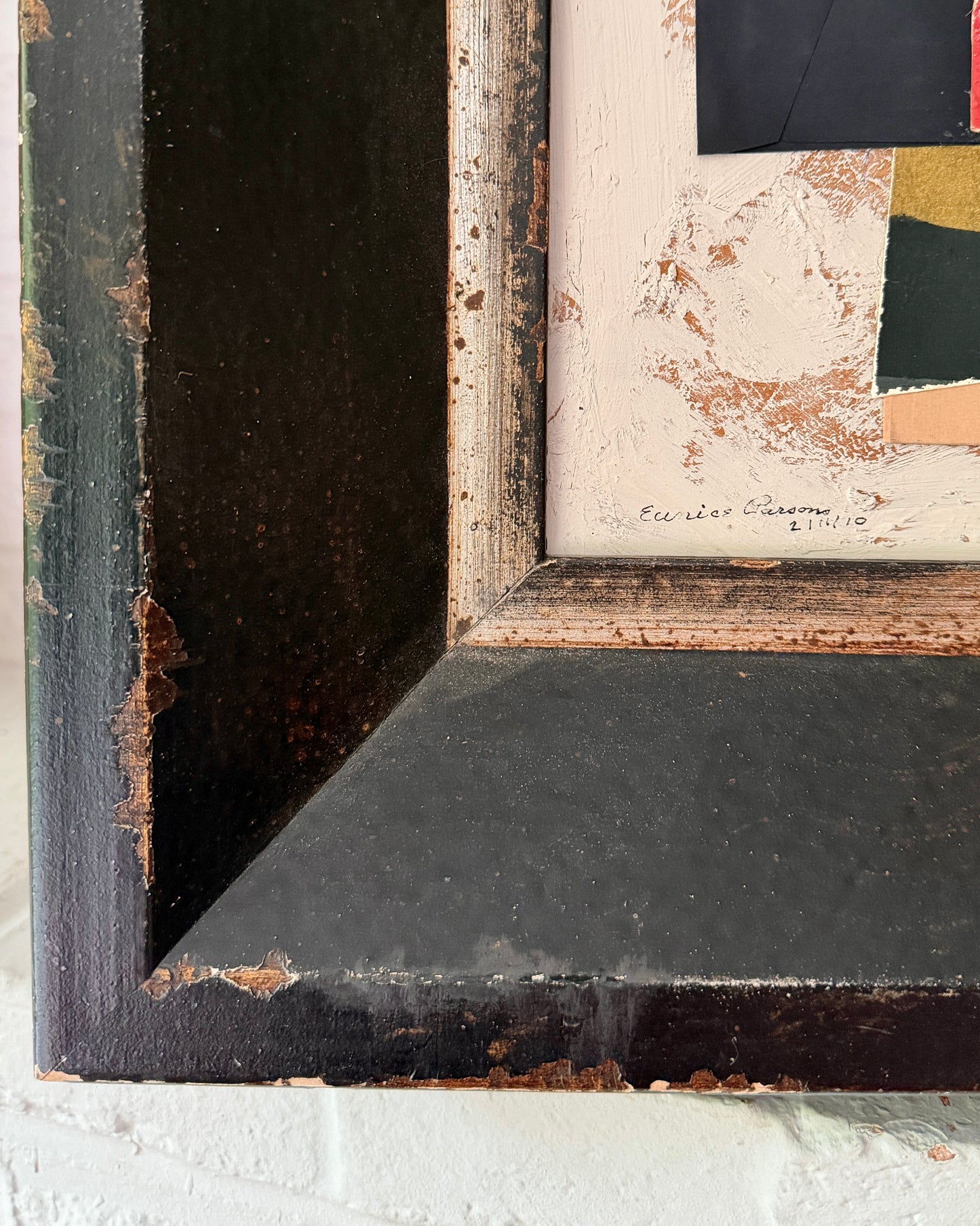 Eunice Jensen Parsons (1916-2024) Modernist Mixed Media Collage 2010, Distressed Solid Wood Italian Frame