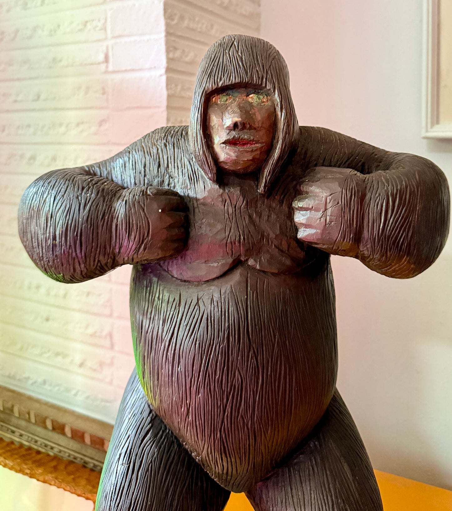 Large mid 20th century folk art gorilla carving