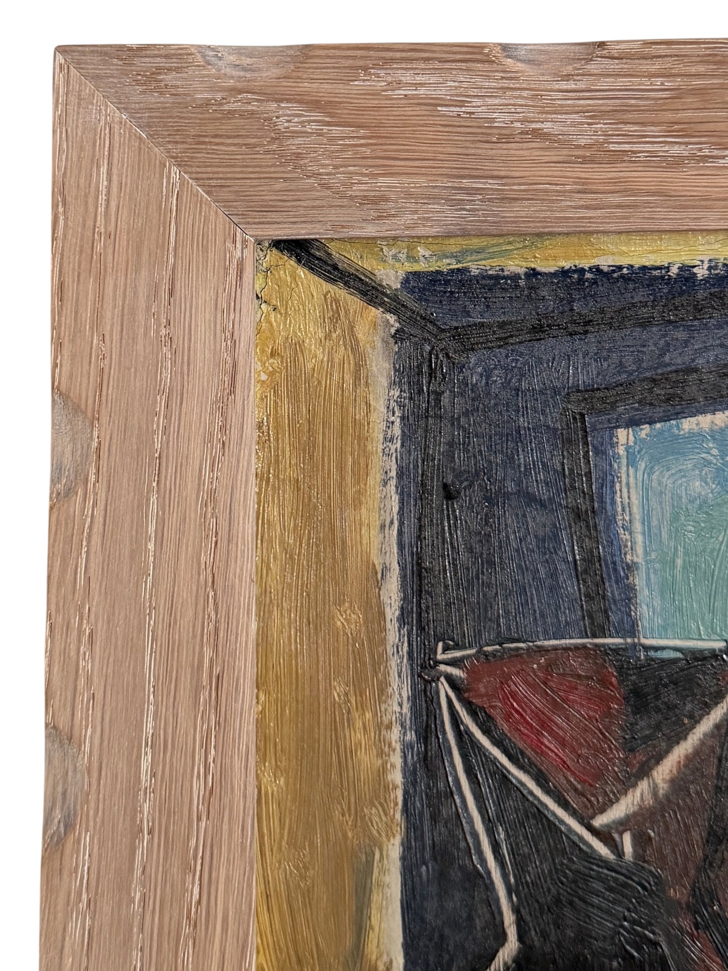 1947 Cubist Still Life Oil on Canvas, Custom Cerused Oak Frame
