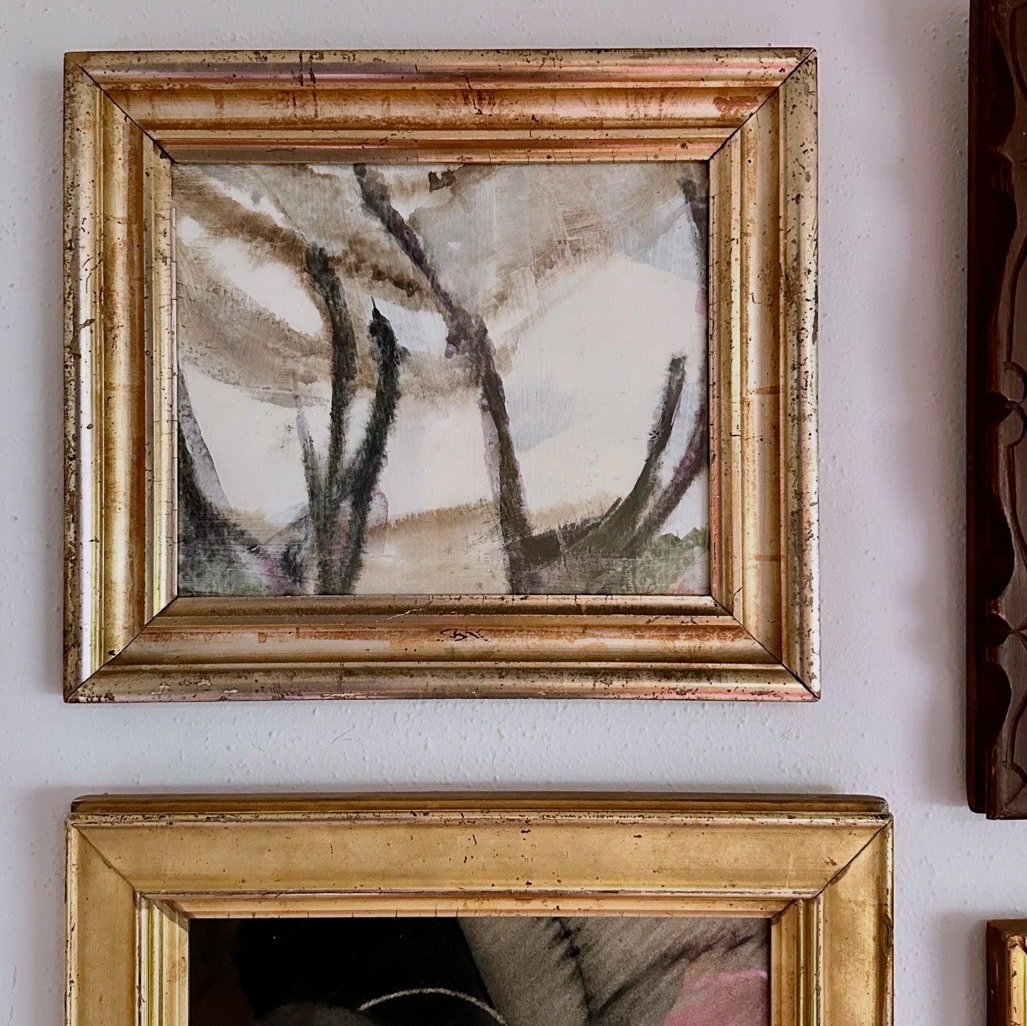 Katherine Langley (1943-2024) Abstract Expressionist painting in 19th century gilt frame