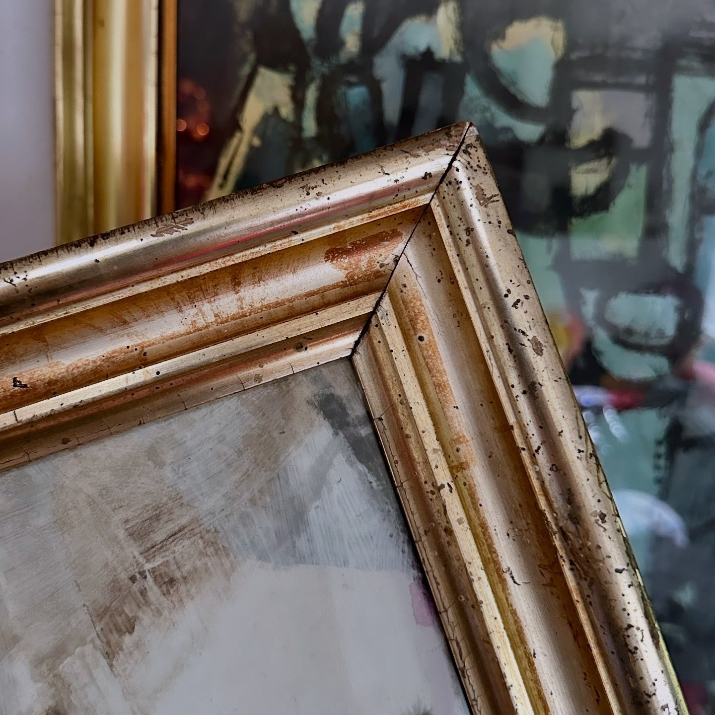 Katherine Langley (1943-2024) Abstract Expressionist painting in 19th century gilt frame