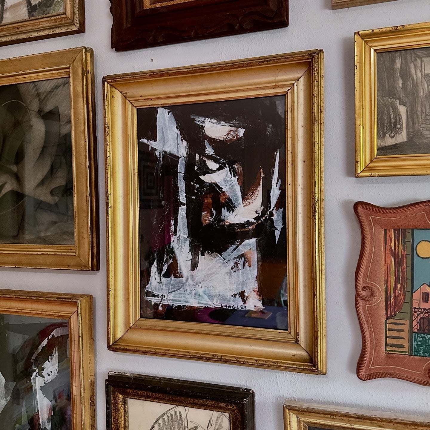 Katherine Langley (1943-2024) Abstract Expressionist painting in 19th century gilt frame