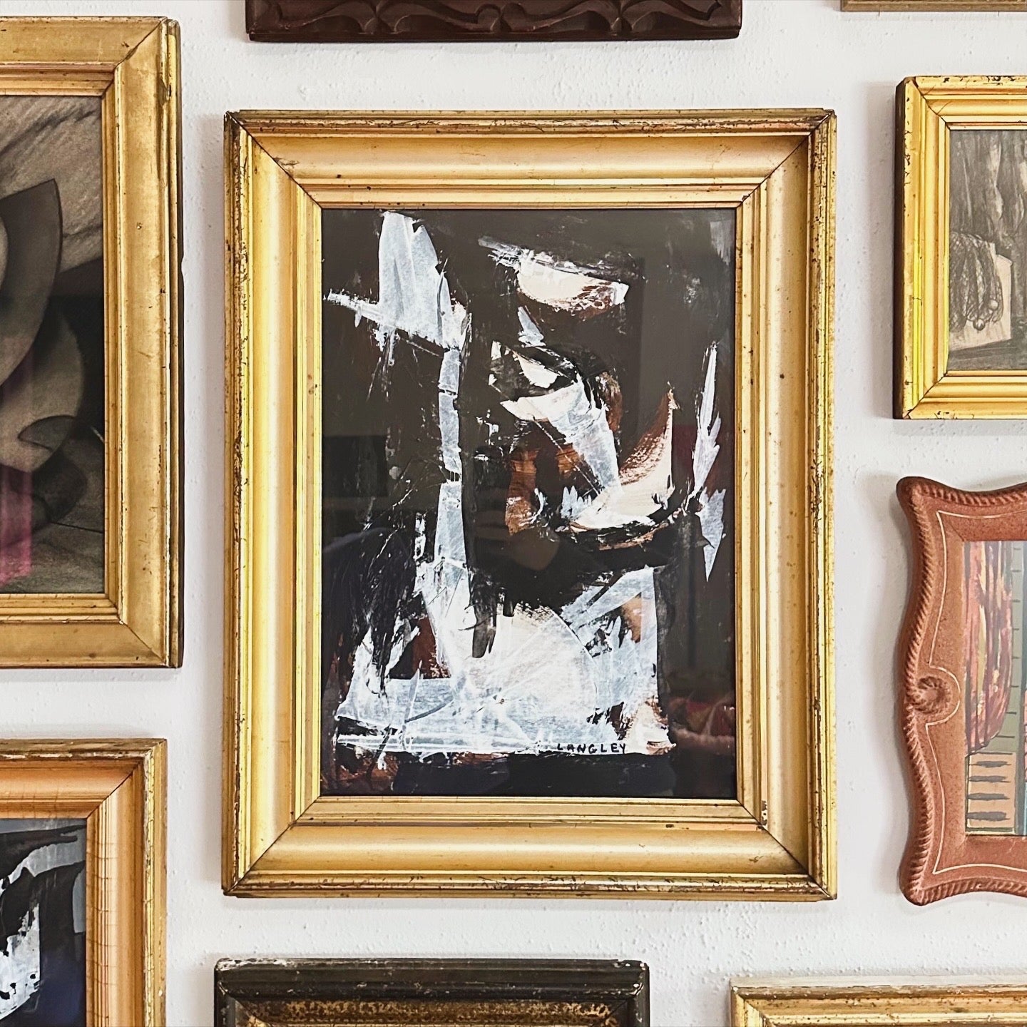 Katherine Langley (1943-2024) Abstract Expressionist painting in 19th century gilt frame