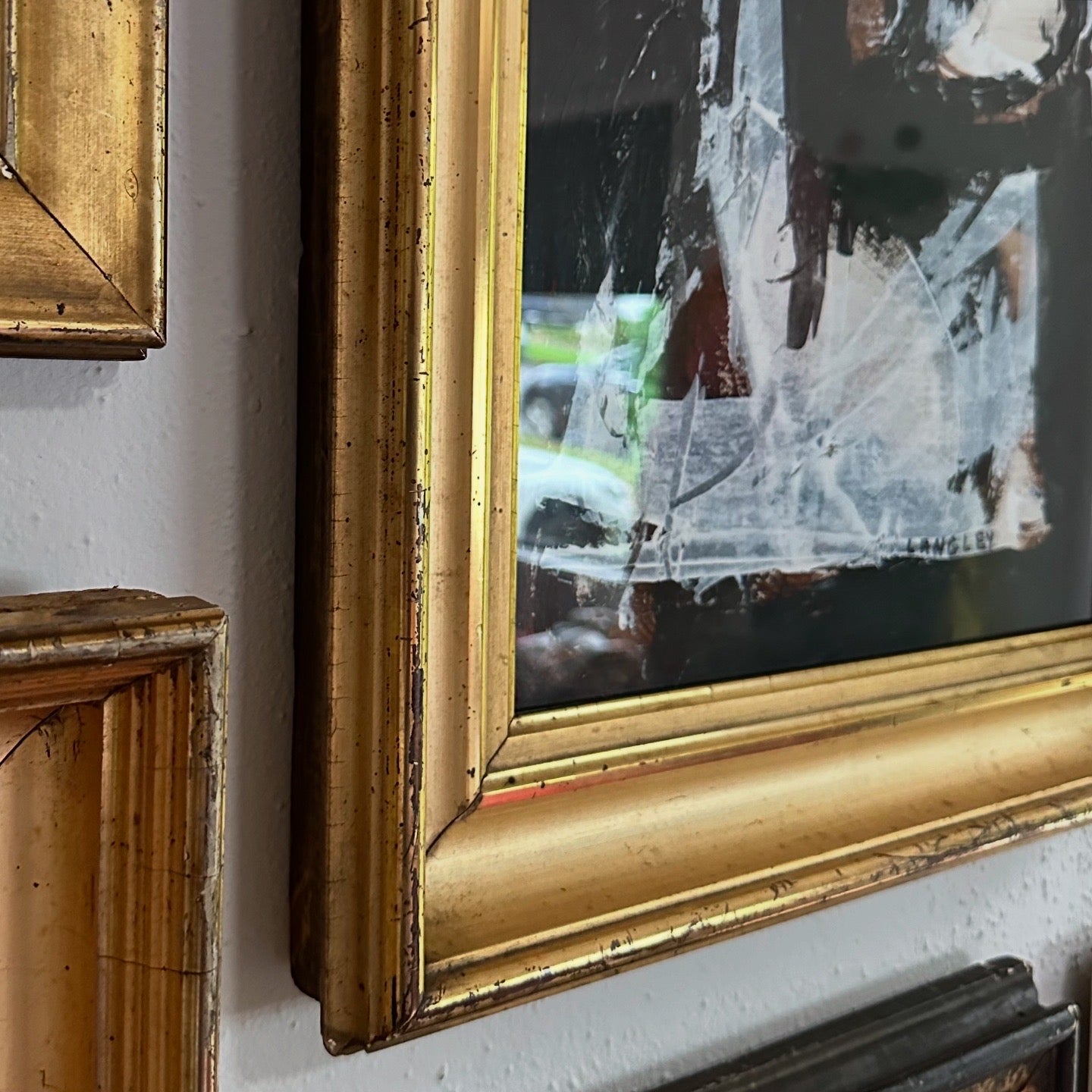 Katherine Langley (1943-2024) Abstract Expressionist painting in 19th century gilt frame