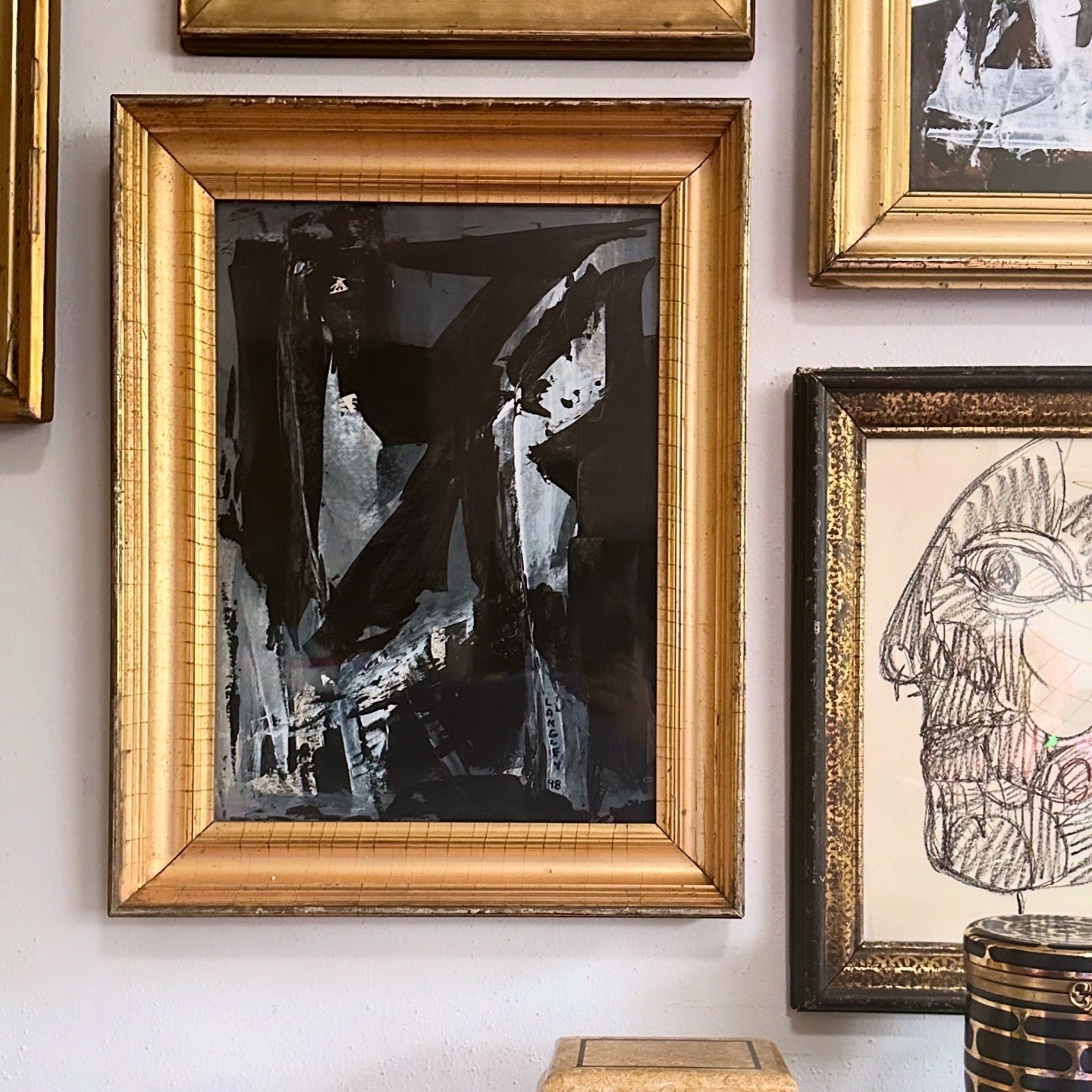 Katherine Langley (1943-2024) Abstract Expressionist painting in 19th century gilt frame