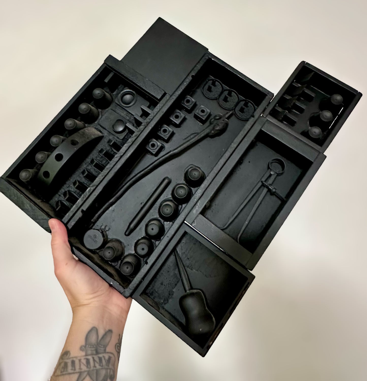 Artist Made Black Assemblage in the manner of Louis Nevelson, Signed & Dated
