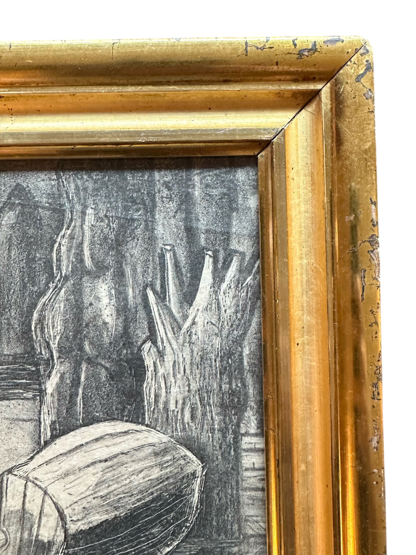 Jack Hammack (1925-1990) original etching, 19th century gilt frame