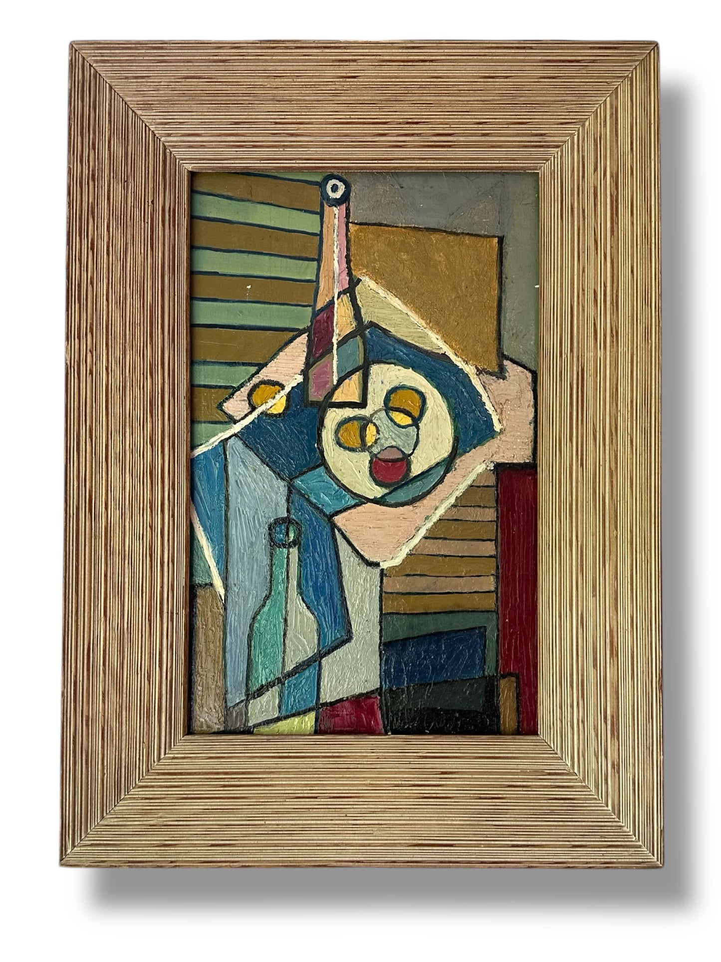 1950s Cubist Still Life in Oil in Period Reeded Wood Frame