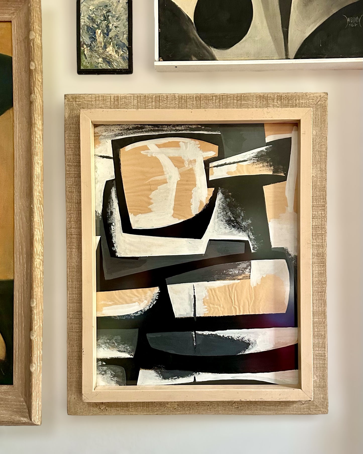 1950s Abstract Paint on Paper, Anita Johnson, Vintage Modernist Wood Frame