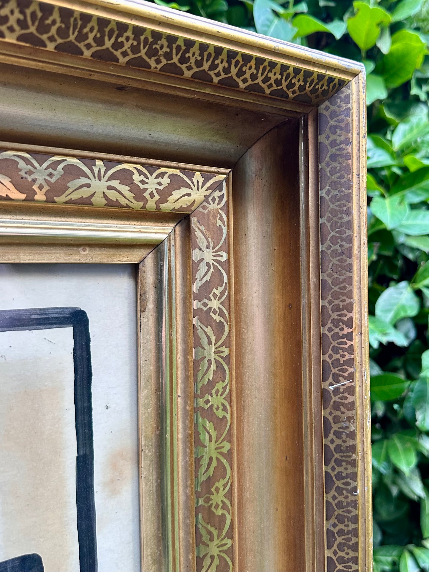 1960s Abstract Figurative Paint on Paper in Large 19th Century Gilt Frame