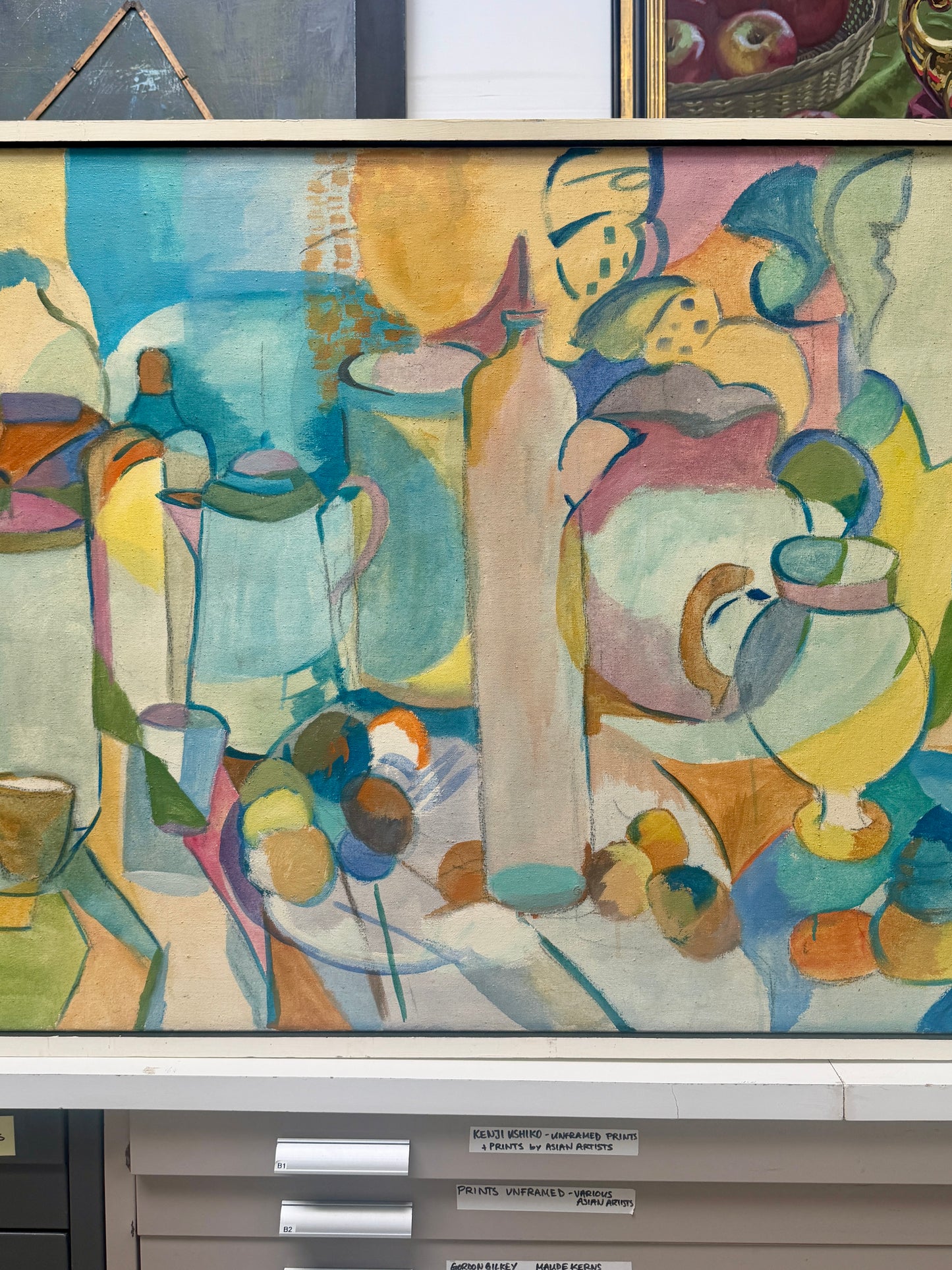 Large Scale 1960s Oil on Canvas abstract still life painting, signed Paxton