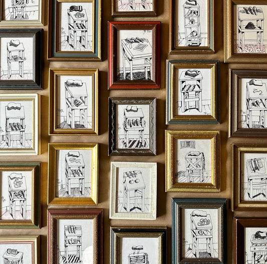 Collection of Twenty-Eight Jack Hammack “Unstable Table” framed ink on paper drawings