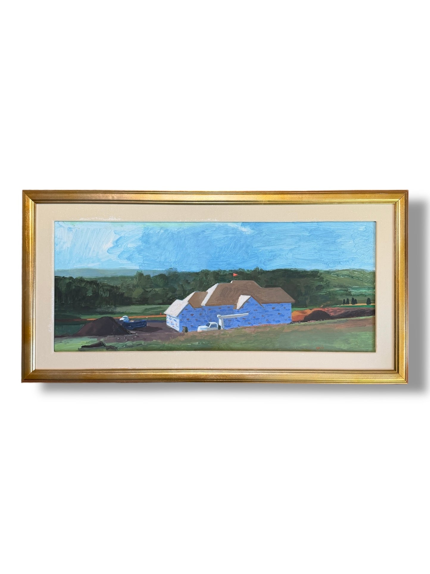 20th Century American John Mart Opie (b. 1936) House with Tyvek Wrap, Artist Framed