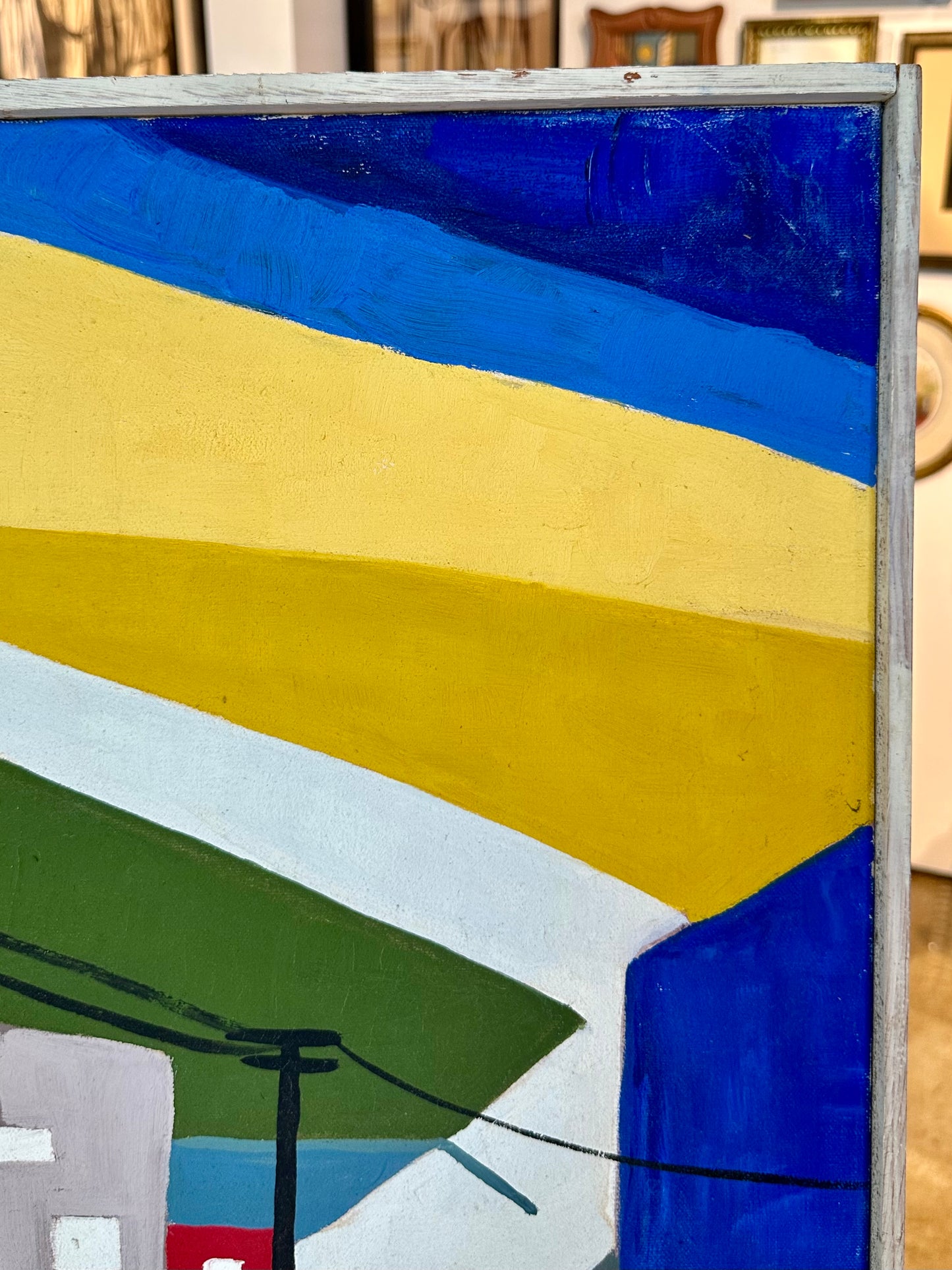 Mid 20th Century Abstract Cubist Street Scene Painting on Canvas